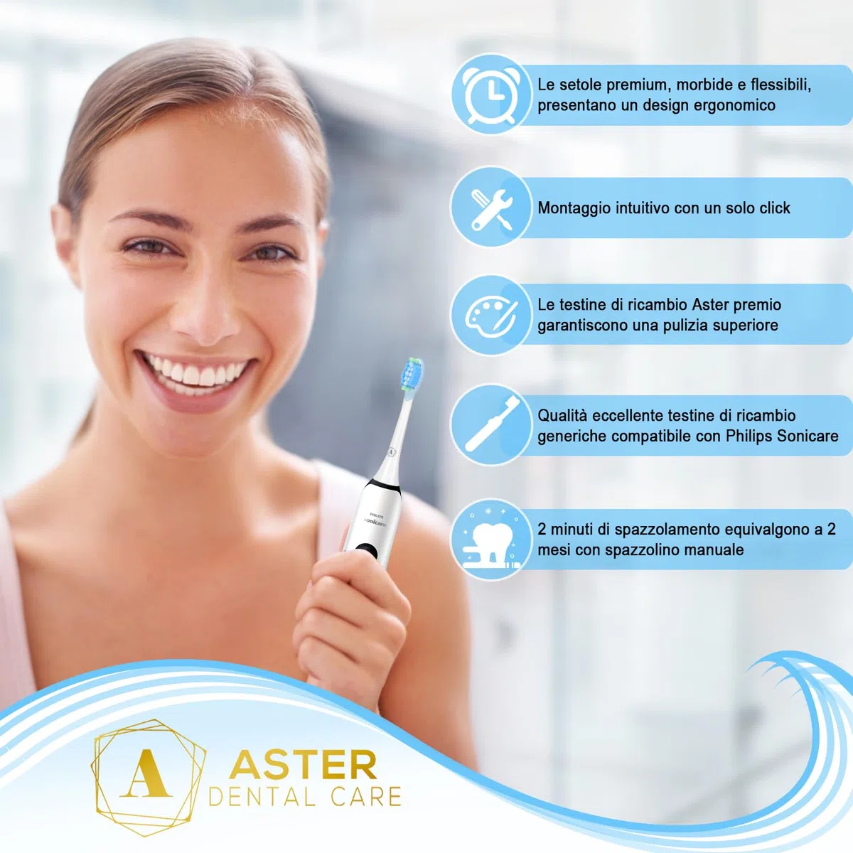Testine Compatibili con Philips Sonicare - 8 Pack Aster Testine Spazzolino Elettrico Compatibili con Philips Sonicare Qualità Premium Difesa Avanzata contro la Placca