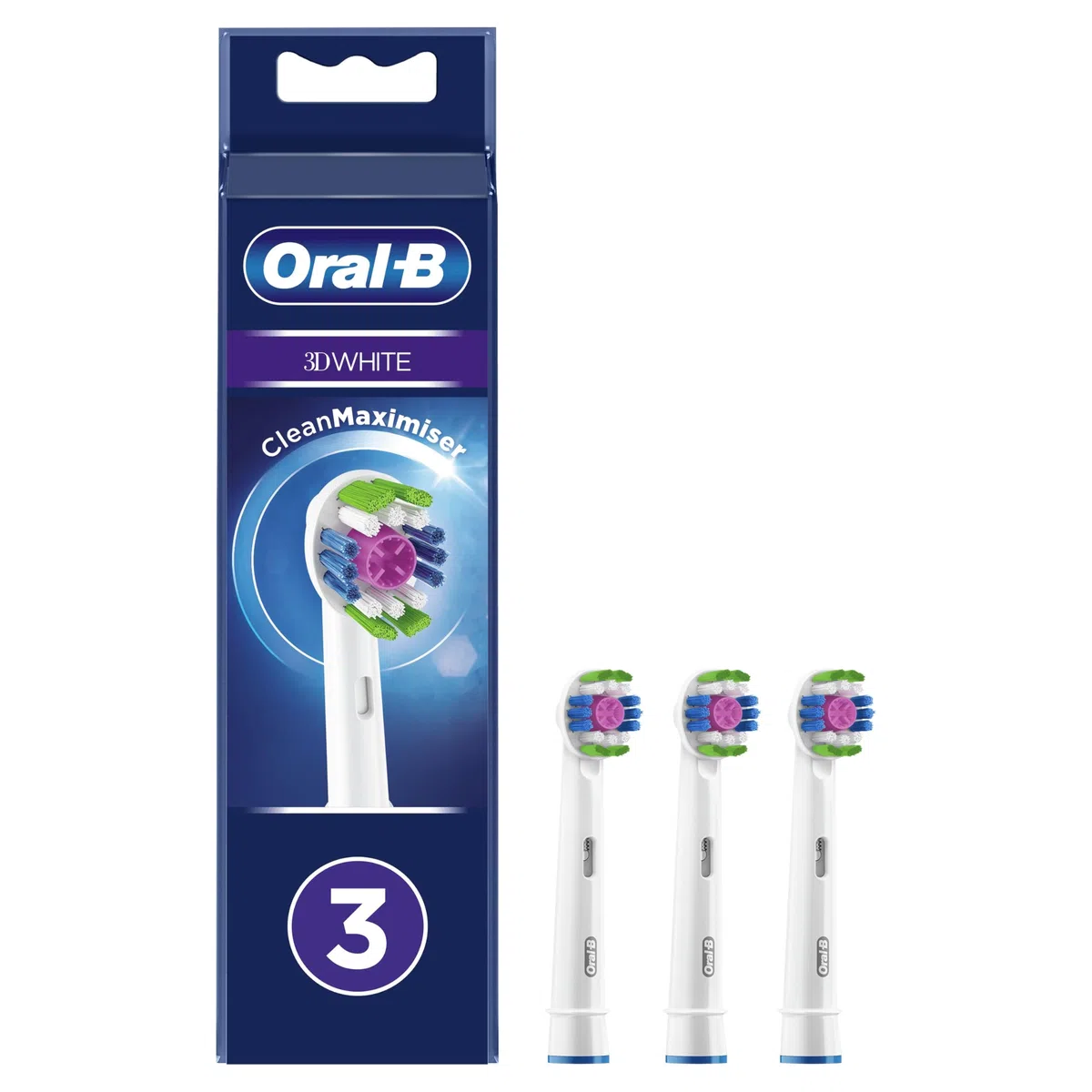Oral-B 3D White Testine di Ricambio con Tecnologia CleanMaximiser, Confezione da 3 Pezzi