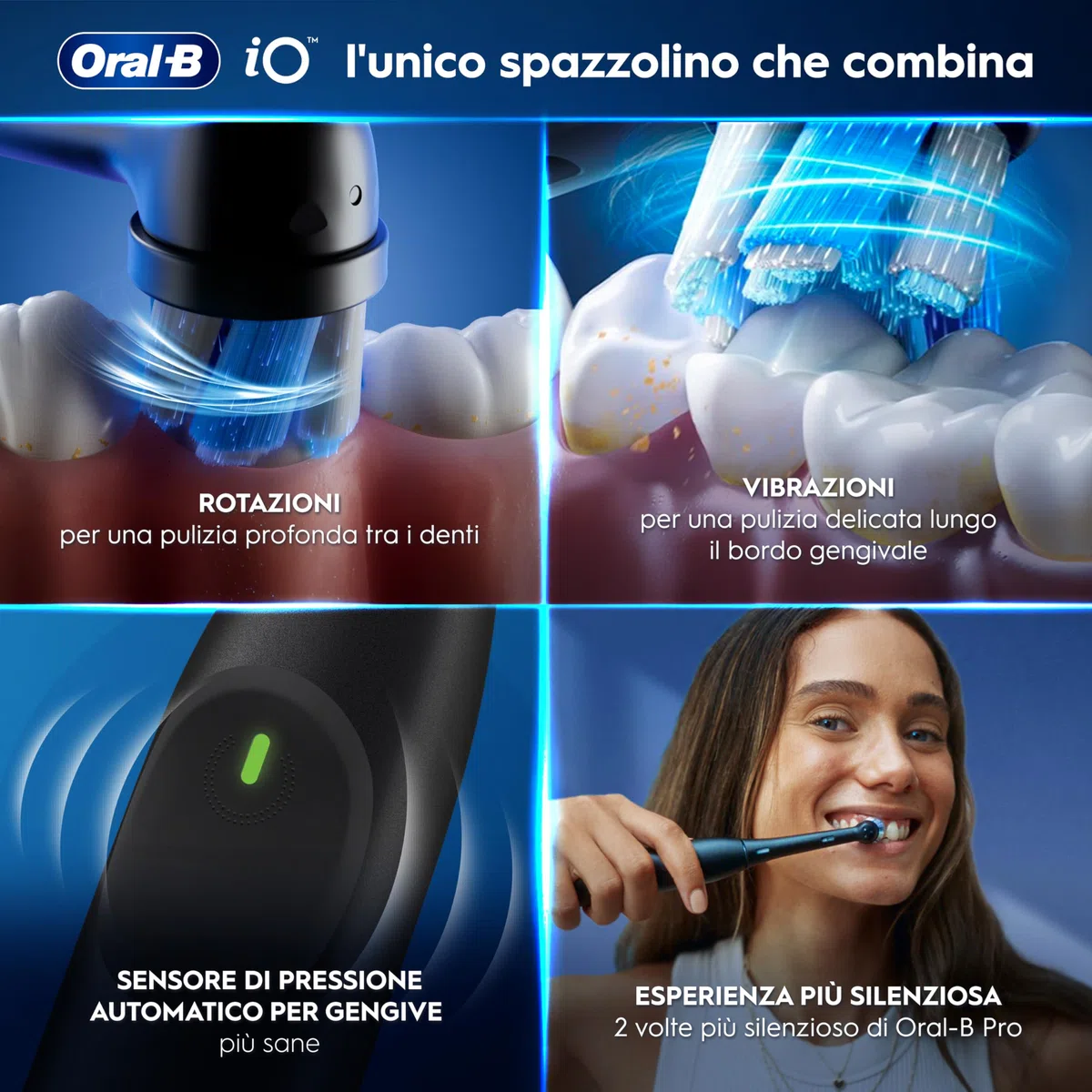 Oral-B iO 2, 2 Spazzolini Elettrici, 1 Testina di Ricambio, Nero e Rosa - 1 Testine di Ricambio per Spazzolino Elettrico, Ricaricabile, Sensore di Pressione, Delicato sulle Gengive, Pulizia Denti
