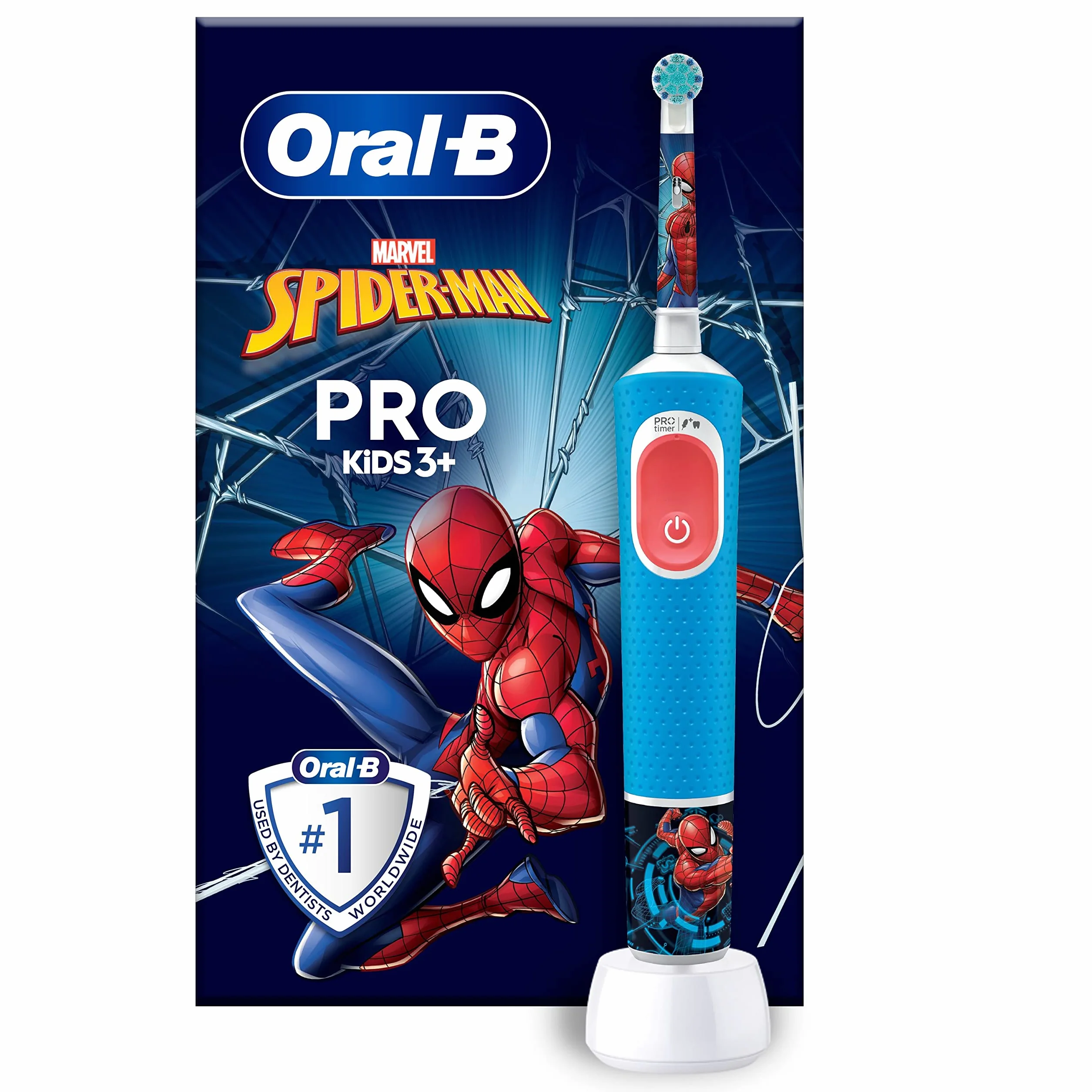 Oral-B Spazzolino elettrico Pro Kids, regalo di Natale per bambini, 1 testina per spazzolino da denti, 4 adesivi Spiderman, 2 modalità con modalità sensibile adatta ai bambini, dai 3 anni in su, spina