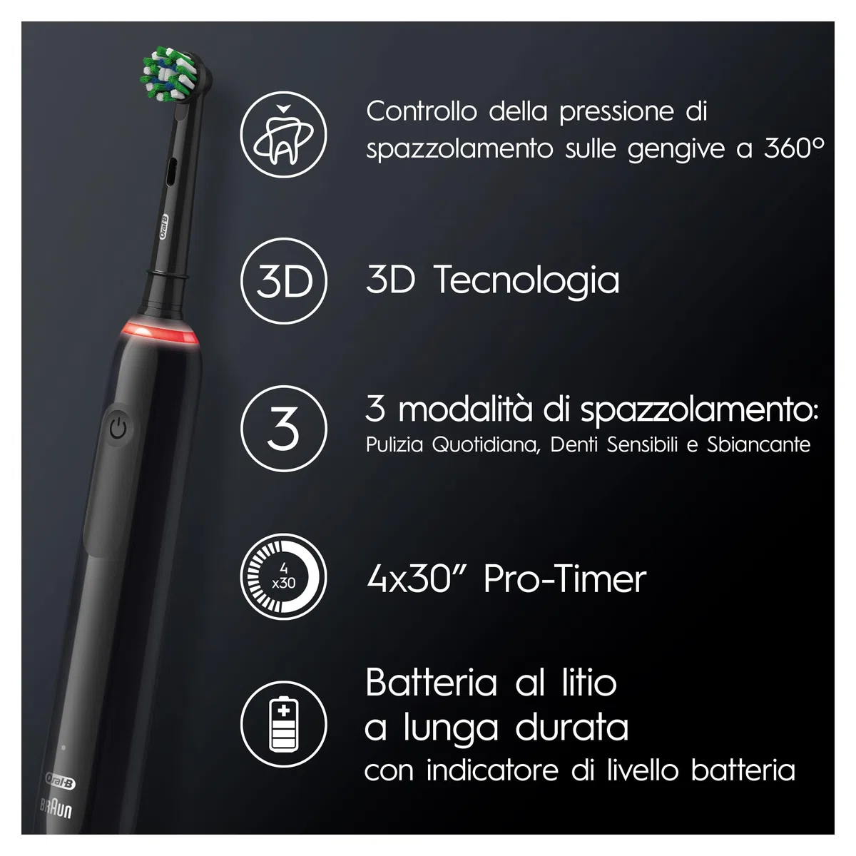 Oral-B Spazzolino Elettrico Ricaricabile Nero Pro 3 3500, 1 Testina, 1 Custodia Da Viaggio. 1 Spazzolino