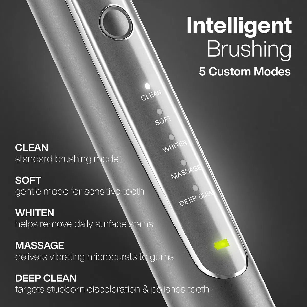 Aquasonic Vibe Series PRO - Spazzolino da denti ultra sbiancante - 5 modalità e timer intelligenti - Base disinfettante UV - ADA accettato (carbone metallico)