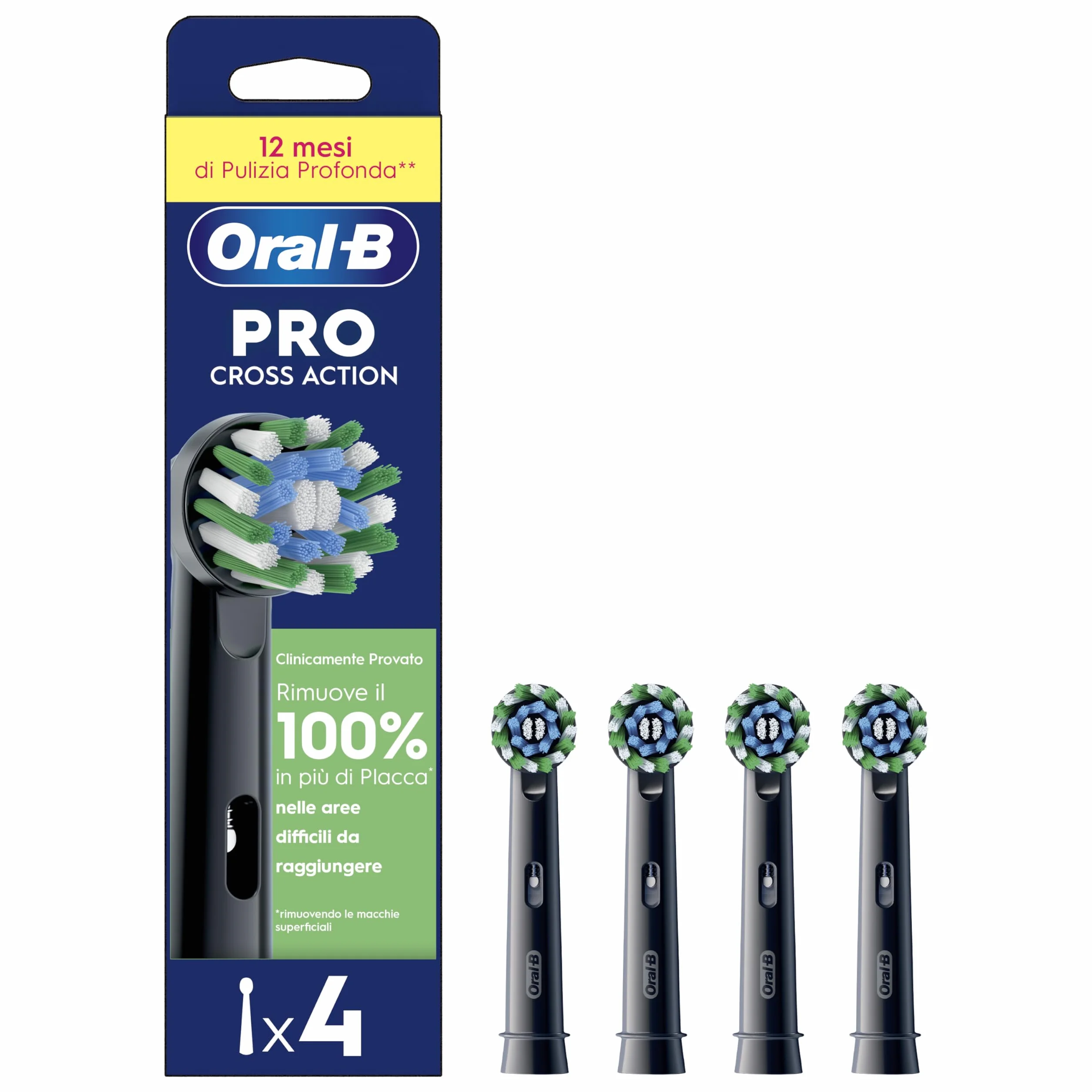 Oral-B Testine Di Ricambio Pro Cross Action Black, 4 Testine