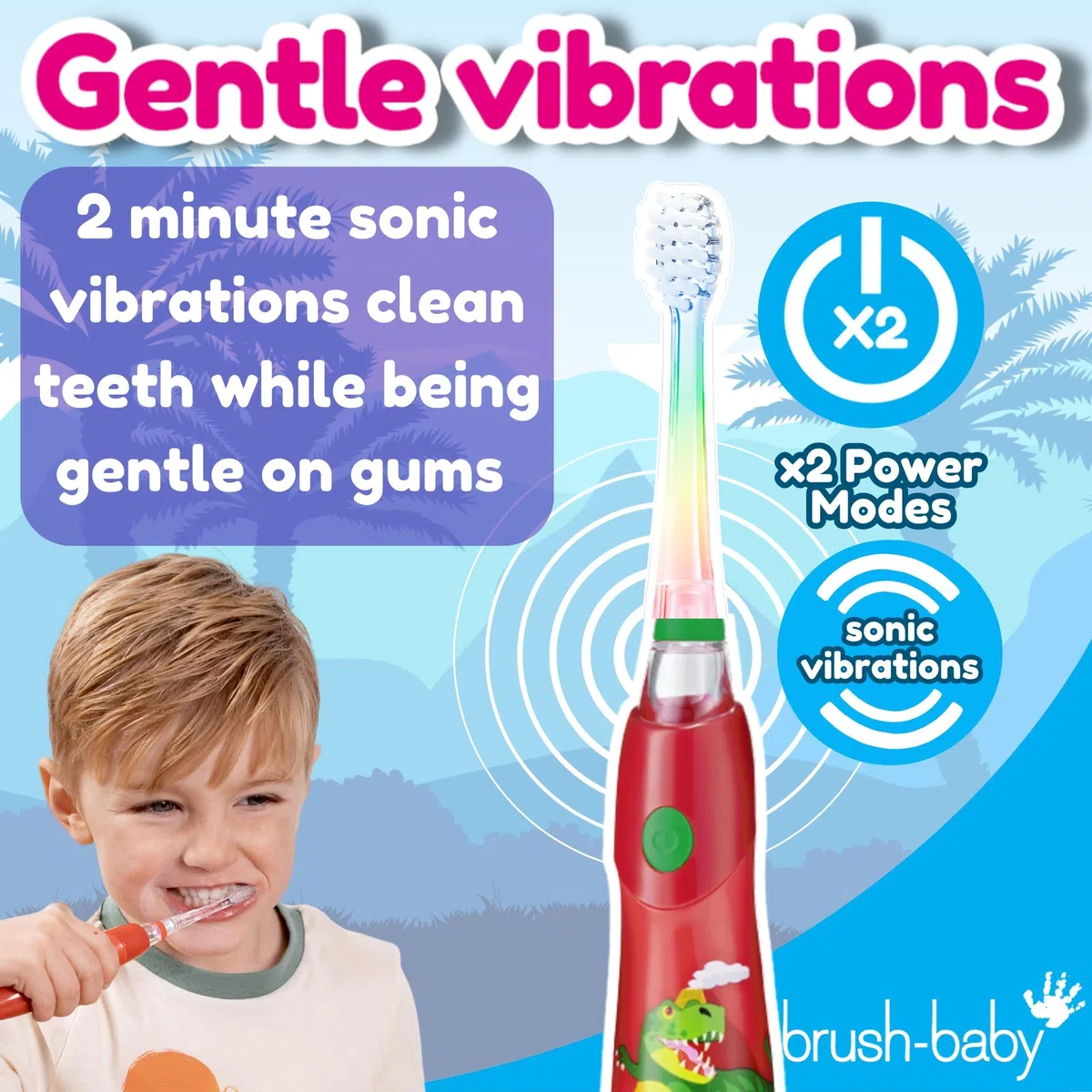 Brush Baby KidzSonic Spazzolino elettrico per bambini e ragazzi dai 3 anni in su -Dinosaur