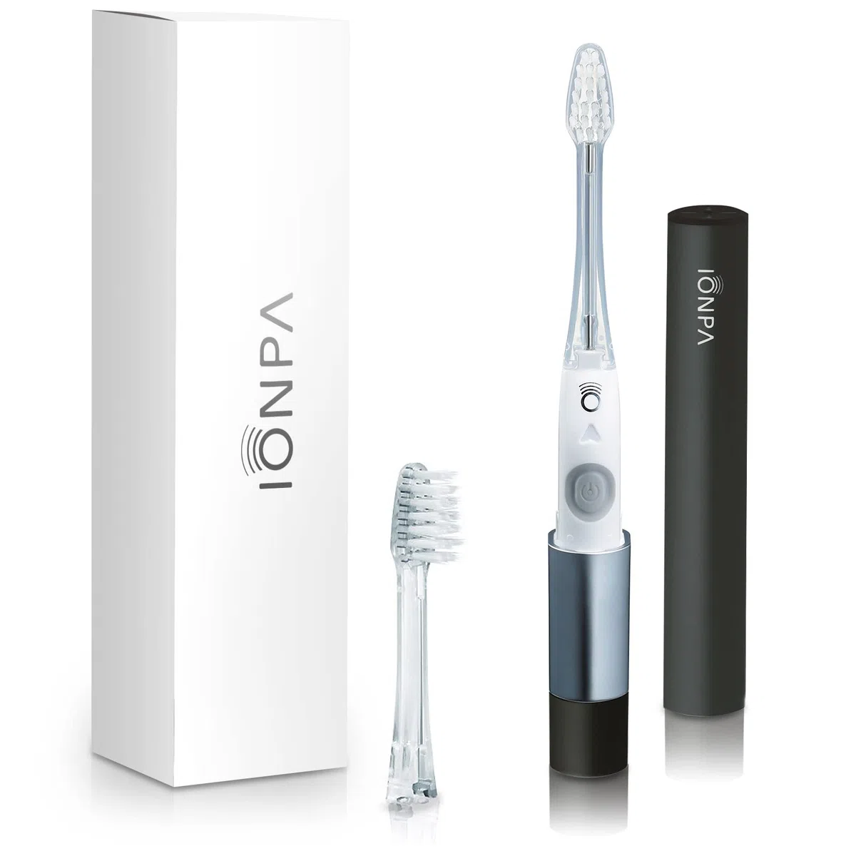 IONIC KISS IONPA DM-011BK - Spazzolino da denti elettrico compatto agli ioni con tappo da viaggio, timer per spazzolatura, 2 modalità, 2 testine morbide a filamento esteso, prodotto in Giappone, KISS