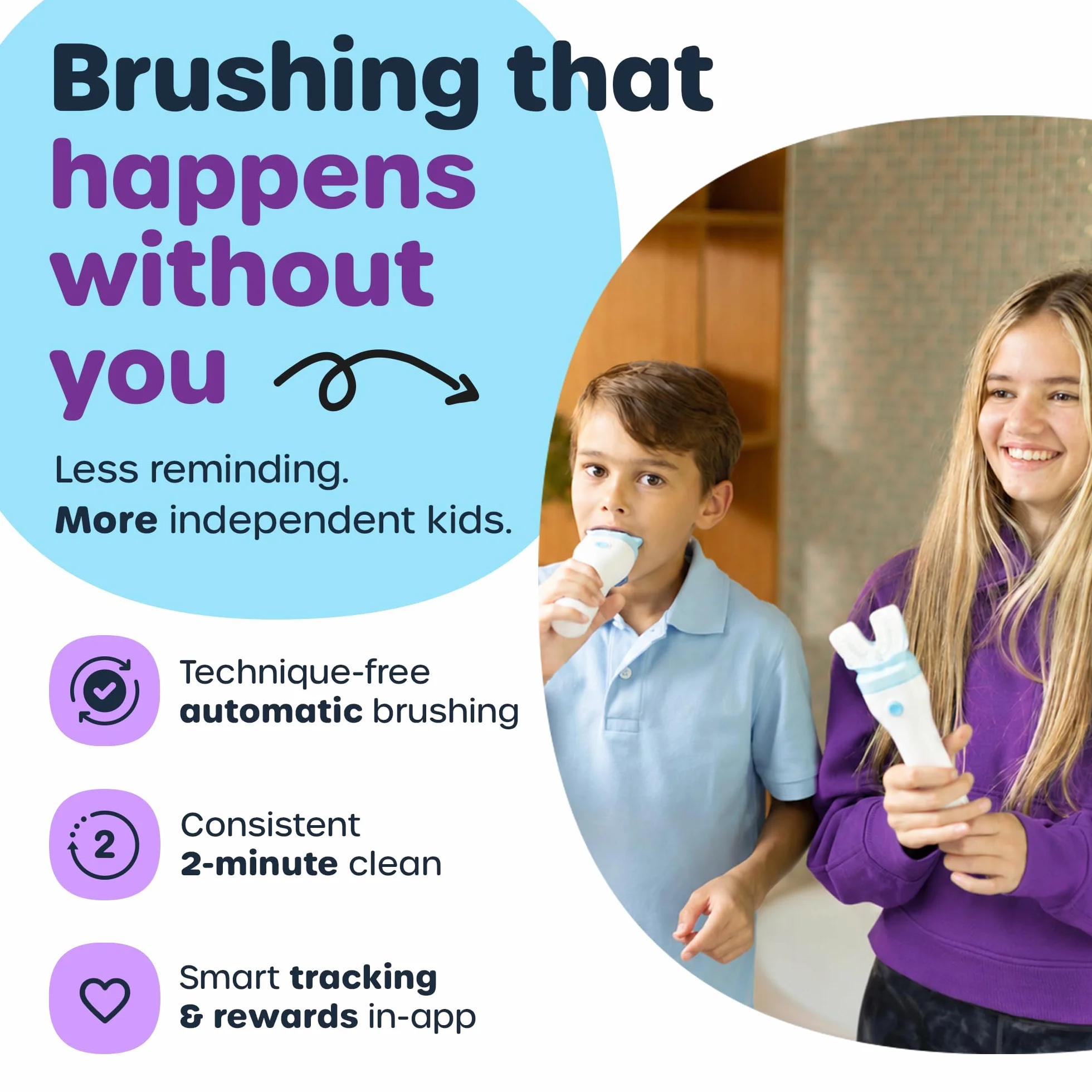 Willo BrushBot - Starter kit per bambini a forma di U, spazzolino automatico per bambini, timer da 2 minuti, connettività con app, setole morbide, ricaricabile, rimozione della placca, senza bolle
