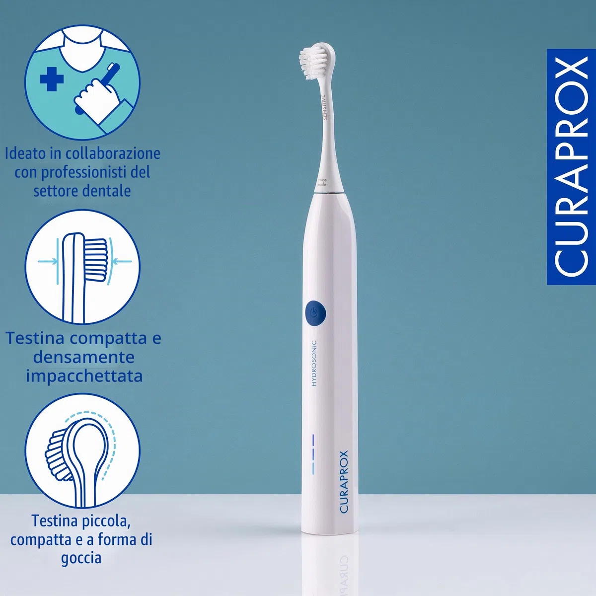 Curaprox Hydrosonic easy Sonic Toothbrush-Per la cura quotidiana delle gengive e il controllo della placca/Semplice, efficace | affidabile/Progettato in Svizzera