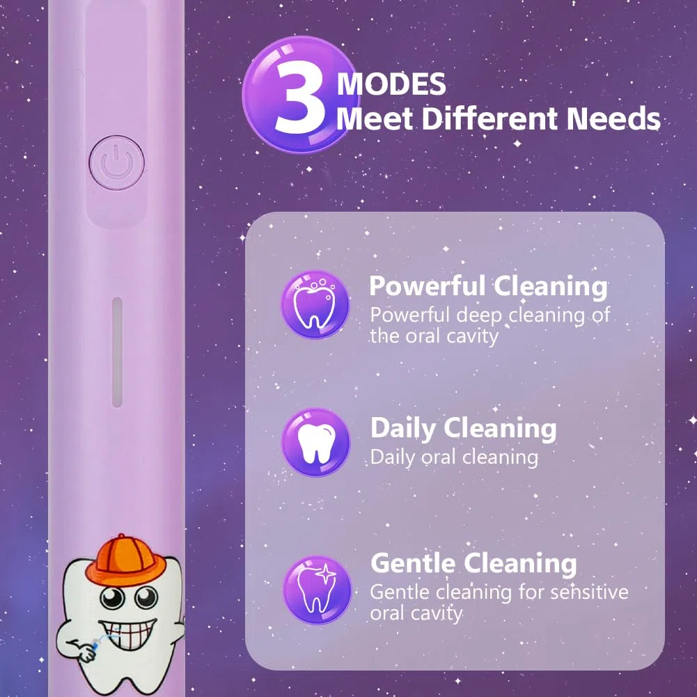 Vicloon Spazzolino Elettrico Bambini dai 5-12 Anni,Spazzolino Bambini con 2 Pezzi Testina Dello Spazzolinos e Timer Intelligente,Luce Colorate LED,Vibrazione Morbido,IPX7 Impermeabile,Comodo Manico