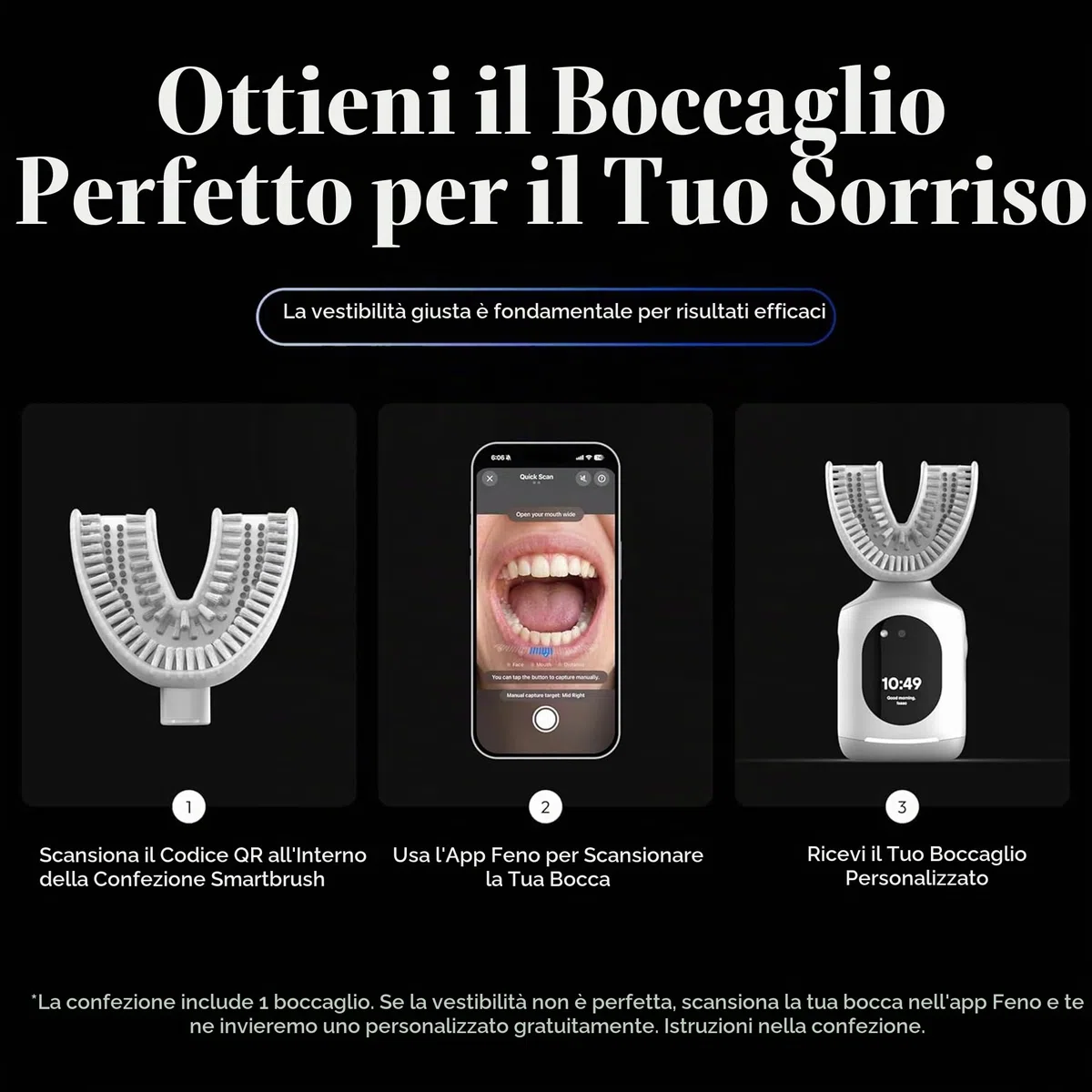Feno Smartbrush Spazzolino Elettrico Oscillante AI-Powered con App e Boccaglio Personalizzato, Pulizia Profonda 20 Secondi Ricaricabile