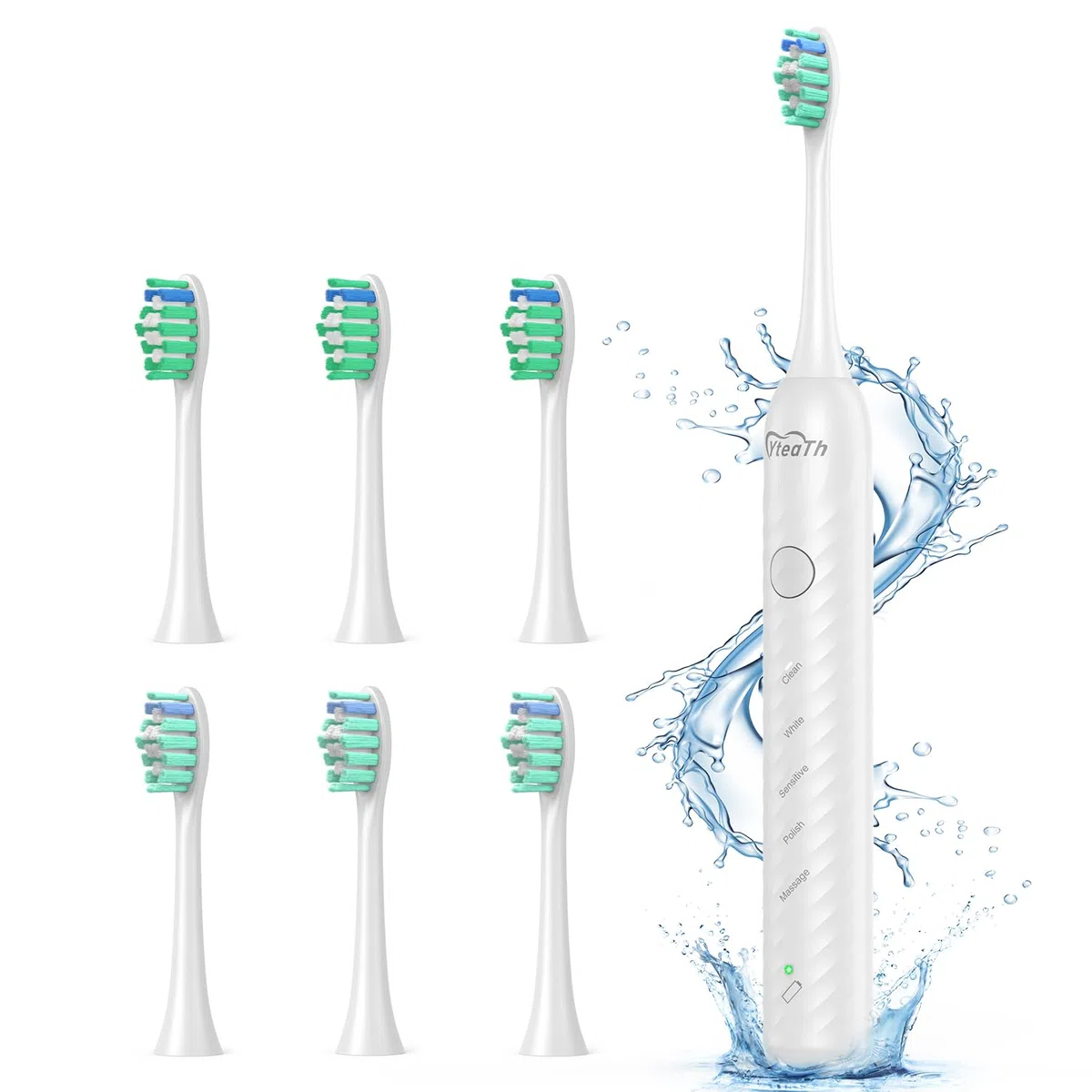 Spazzolino Elettrico Sonico per Sbiancamento dei Denti - Spazzolini Elettrici Sonico per Adulti con 6 Testine, 5 Modalità, Ricarica Rapida e Utilizzo per 180 Giorni, Spazzolino Ultrasuoni, Bianco