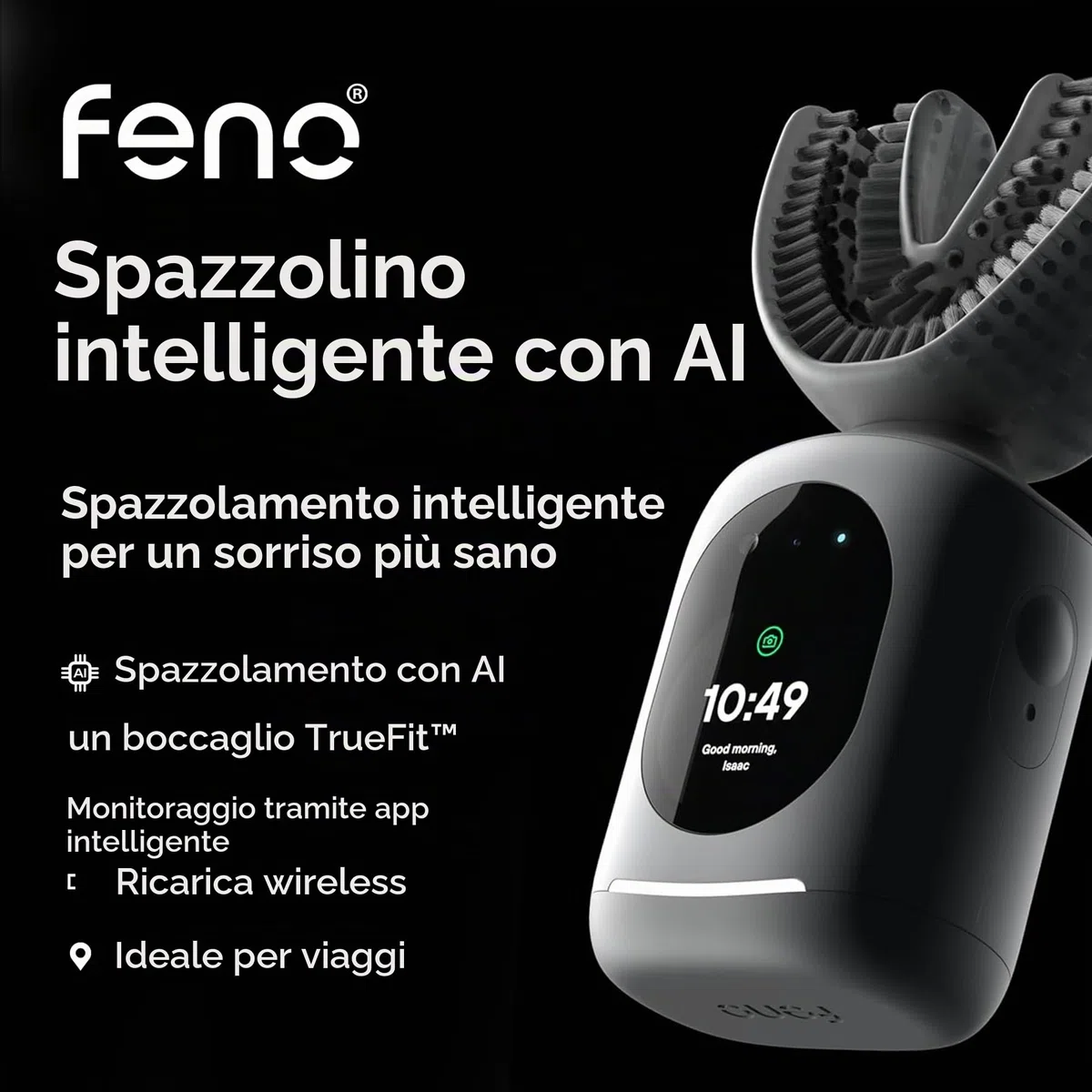 Feno Smartbrush Spazzolino Elettrico Oscillante AI-Powered con App e Boccaglio Personalizzato, Pulizia Profonda 20 Secondi Ricaricabile