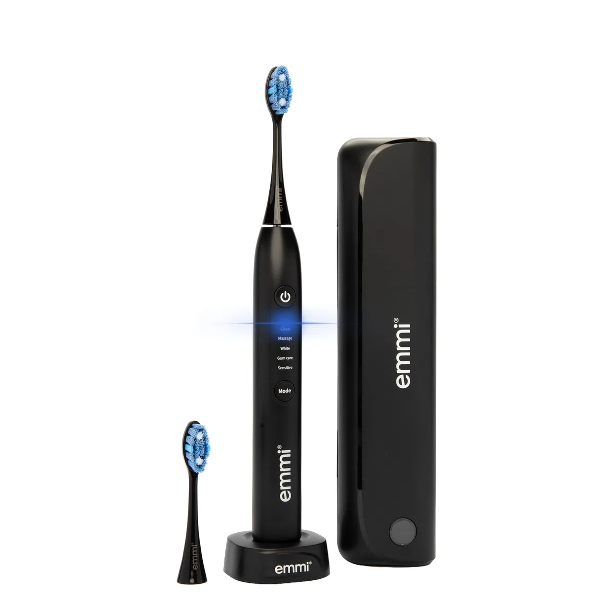 Spazzolino sonico emmi Sonic Flex – spazzolino elettrico con 5 modalità e 25 livelli di intensità, custodia da viaggio UV, ricarica wireless/USB-C, batteria fino a 90 giorni, incluse 2 testine