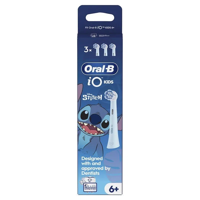 Oral-B Spazzolino dentale per bambini Disney Stitch, confezione da 3 punte di ricambio per spazzolino elettrico iO, morbide per denti che si muovono, spazzole orali B per bambini dai 6 anni e più