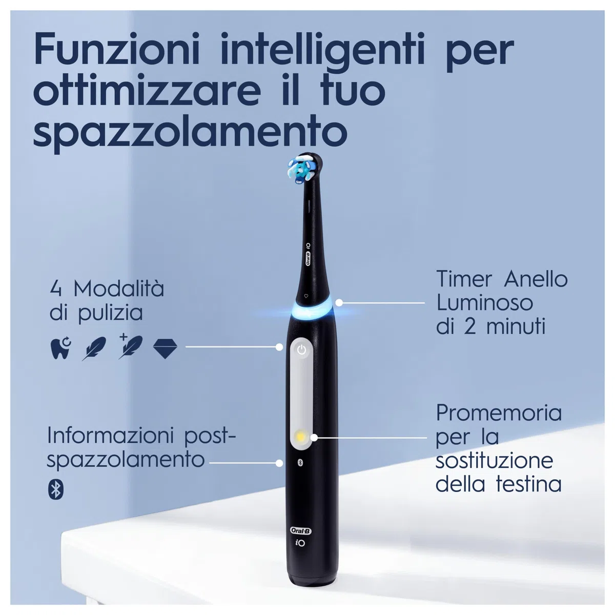 Oral-B Spazzolino Elettrico Ricaricabile iO 4 Nero, 1 Testina Di Ricambio, 1 Custodia Da Viaggio +Dentifricio Pro-Science Advanced Rigenera Smalto 75ml. 1 Spazzolino