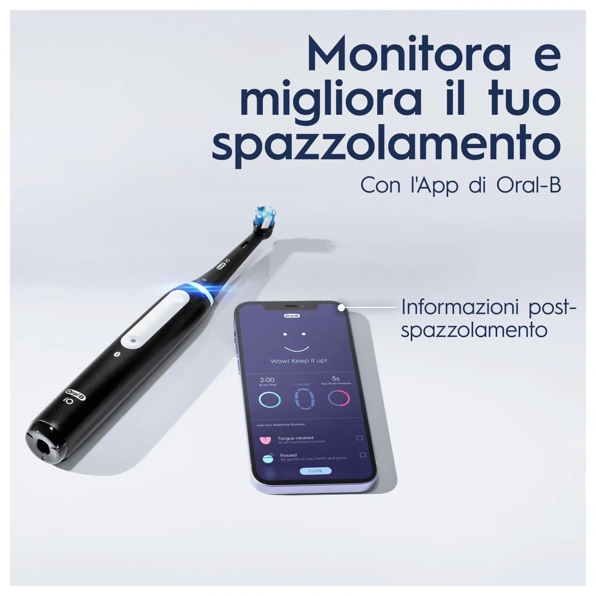 Oral-B Spazzolino Elettrico Ricaricabile iO 4 Nero, 1 Testina Di Ricambio, 1 Custodia Da Viaggio +Dentifricio Pro-Science Advanced Rigenera Smalto 75ml. 1 Spazzolino