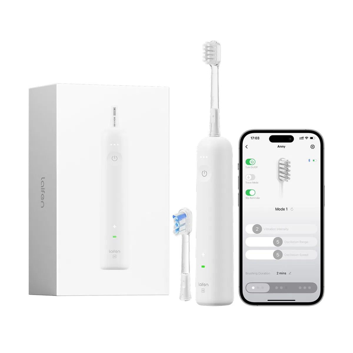 Laifen Wave Special Spazzolino Elettrico Sonico con Oscillazione & Vibrazione Dotato di App, 2 Testine di Ricambio, IP68 Impermeabile, Ideale per Viaggi(Bianco)