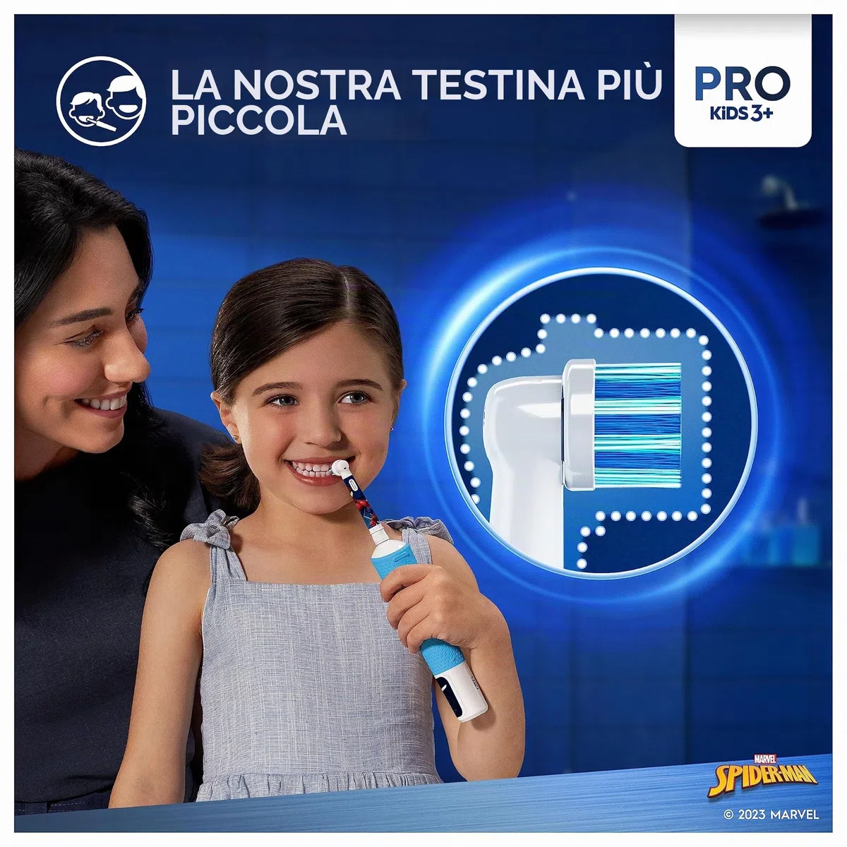 Oral-B Spazzolino elettrico Pro Kids, regalo di Natale per bambini, 1 testina per spazzolino da denti, 4 adesivi Spiderman, 2 modalità con modalità sensibile adatta ai bambini, dai 3 anni in su, spina