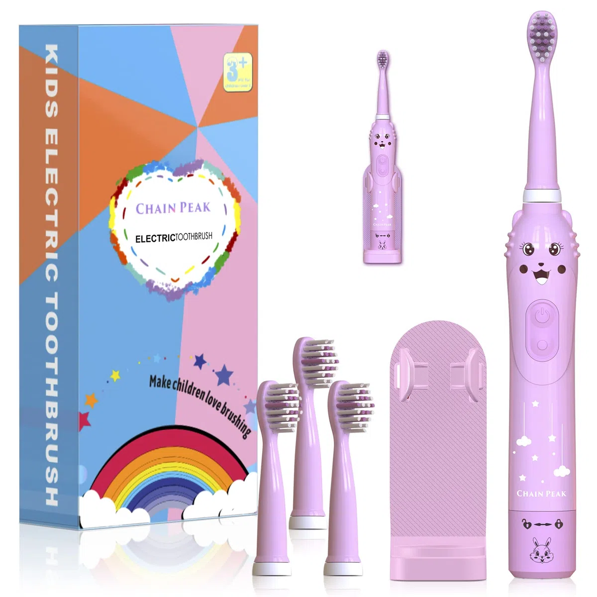 Spazzolino elettrico sonico per bambini, spazzolino ricaricabile per bambini, spazzolino sonico per ragazze dai 3 ai 12 anni con promemoria 30s, timer 2 minuti, 6 modalità, 4 testine con supporto