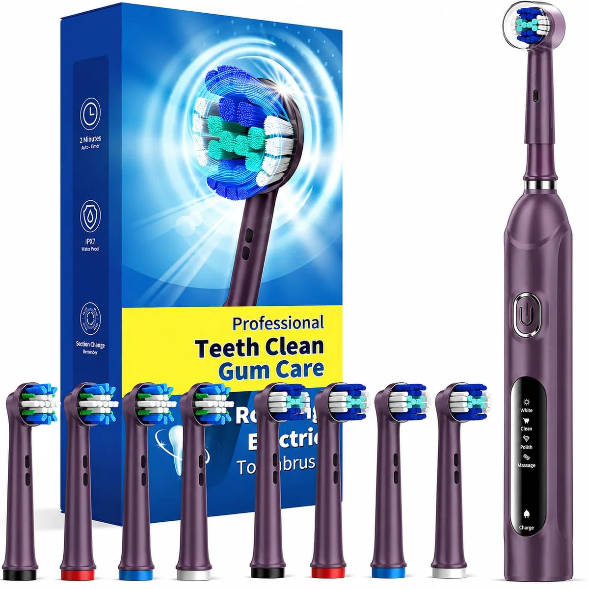 TEETHEORY Spazzolino elettrico Sonic con 8 testine 40000 VPM 5 modalità, ricarica rapida 4 ore e 30 giorni, spazzolino elettrico ricaricabile per adulti, viola