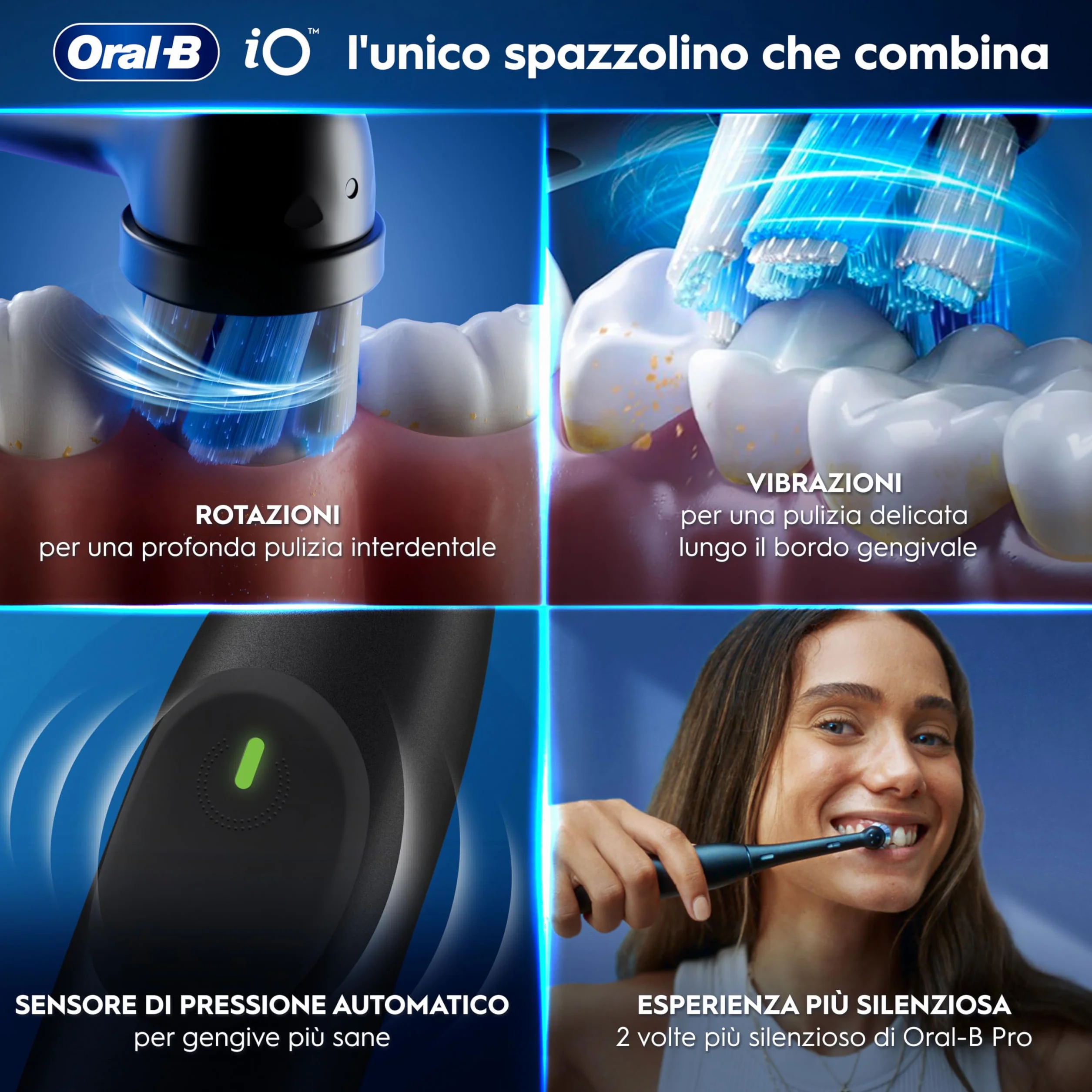 Oral-B iO 2 Spazzolino Elettrico Oral B, Nero, 1 Testina Di Ricambio, 1 Custodia Da Viaggio, Spazzolino, Delicato sulle Gengive, Efficace sulla placca, Sensore di Pressione