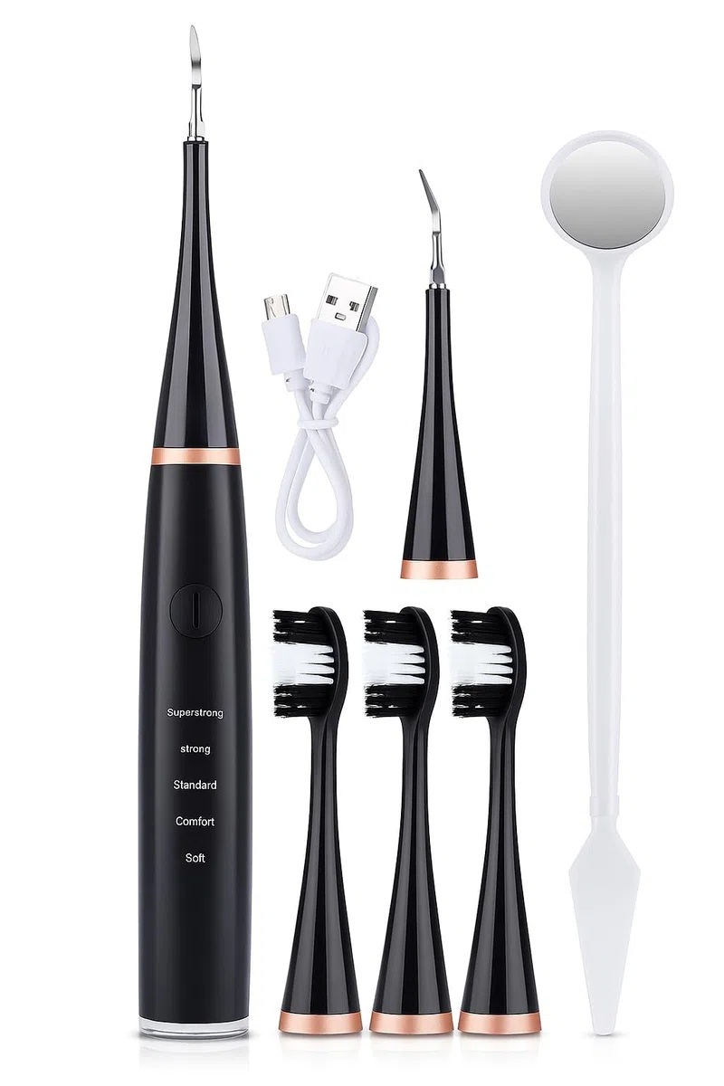 SMART-J - Spazzolino Elettrico Ricaricabile con Testine di Ricambio e Punta Antitartaro | Pulizia Profonda Multifunzione con Modalità Selezionabili | Design Ergonomico e Ricarica USB