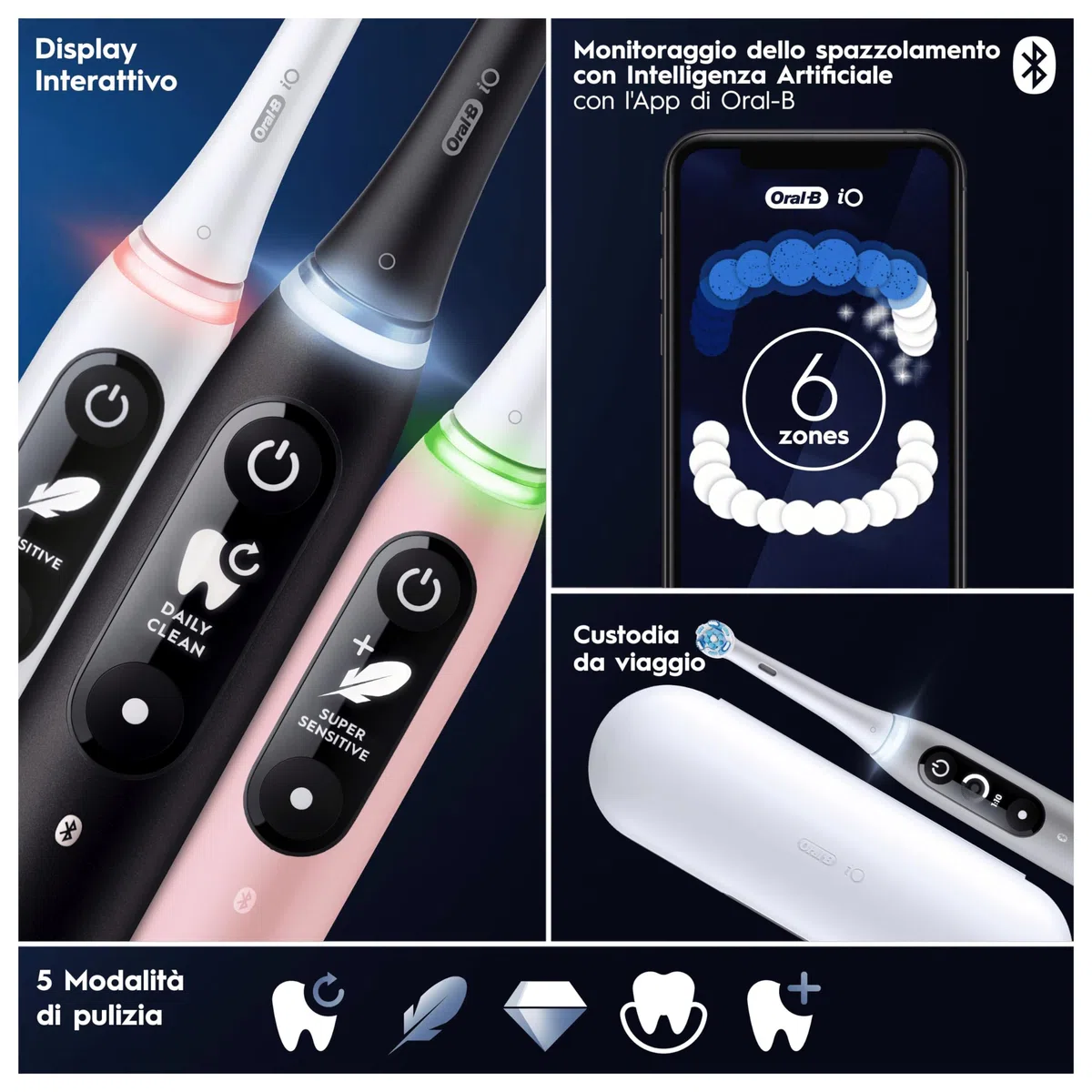 Oral-B Spazzolino Elettrico Ricaricabile iO6 Nero Con Custodia Da Viaggio, 1 Spazzolino + 1 Dentifricio Sensibilità e Gengive Calm 75ml