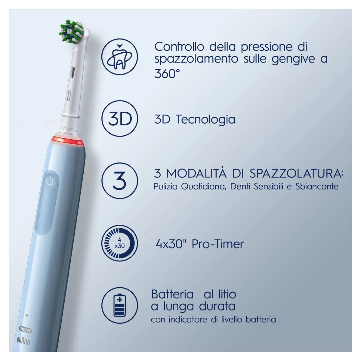 Oral-B Spazzolino Elettrico Ricaricabile Pro Series 3 Blu, 2 Testine di Ricambio. 1 Spazzolino
