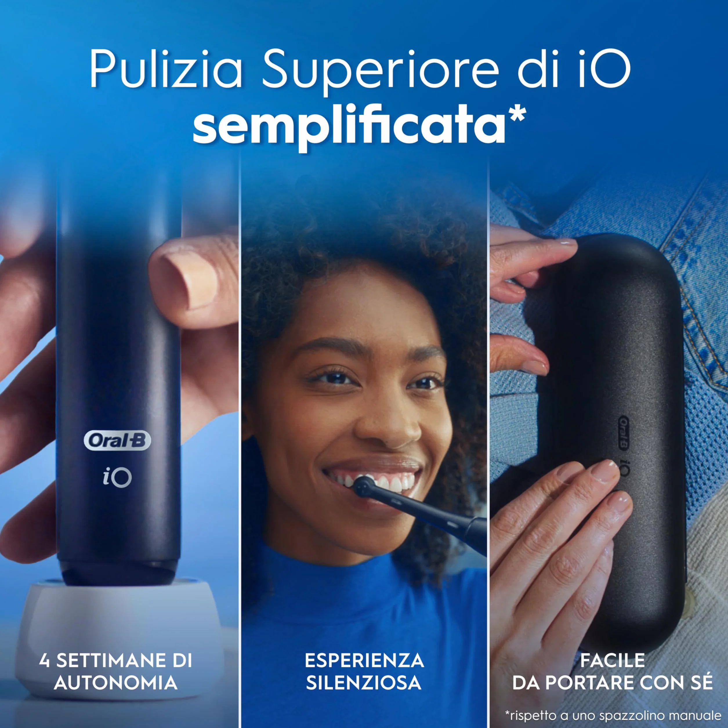 Oral-B iO 2 Spazzolino Elettrico Oral B, Nero, 1 Testina Di Ricambio, 1 Custodia Da Viaggio, Spazzolino, Delicato sulle Gengive, Efficace sulla placca, Sensore di Pressione