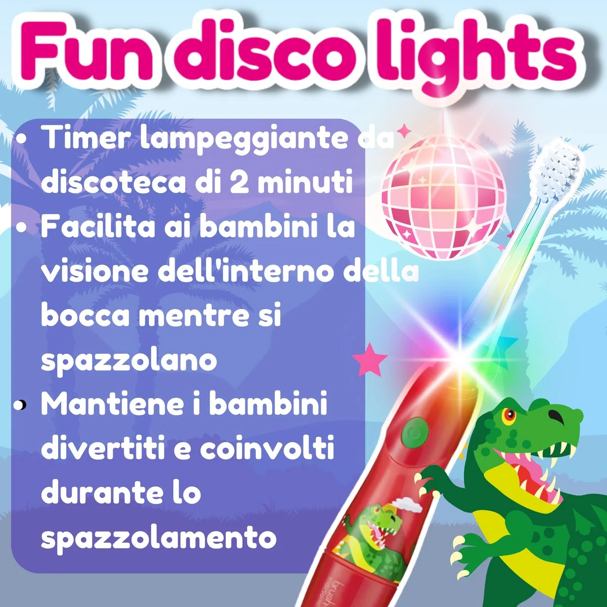 Brush Baby KidzSonic Spazzolino elettrico per bambini e ragazzi dai 3 anni in su -Dinosaur