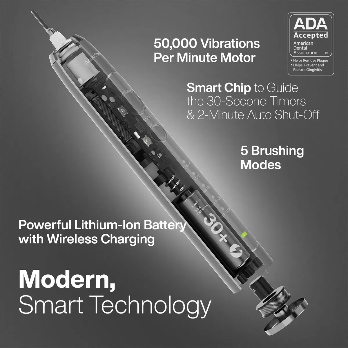 Aquasonic Vibe Series PRO - Spazzolino da denti ultra sbiancante - 5 modalità e timer intelligenti - Base disinfettante UV - ADA accettato (carbone metallico)