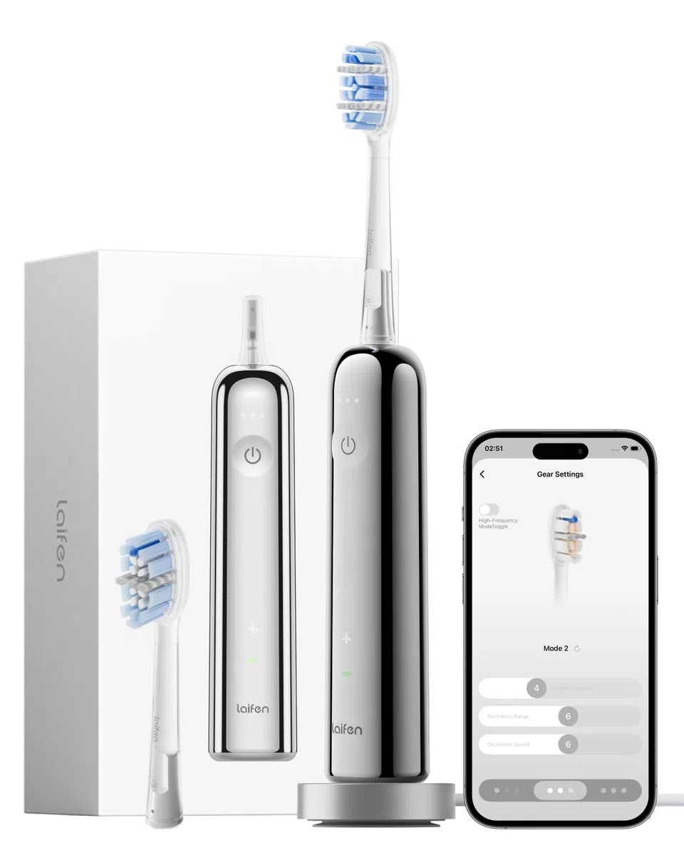 Laifen Wave Pro Spazzolino Elettrico Sonico per Adulti – Spazzolino Sonico con Oscillazioni a 60°, App Intelligente, Batteria da 70 Giorni, 2 Testine, Impermeabile IPX8(Acciaio Inossidabile)