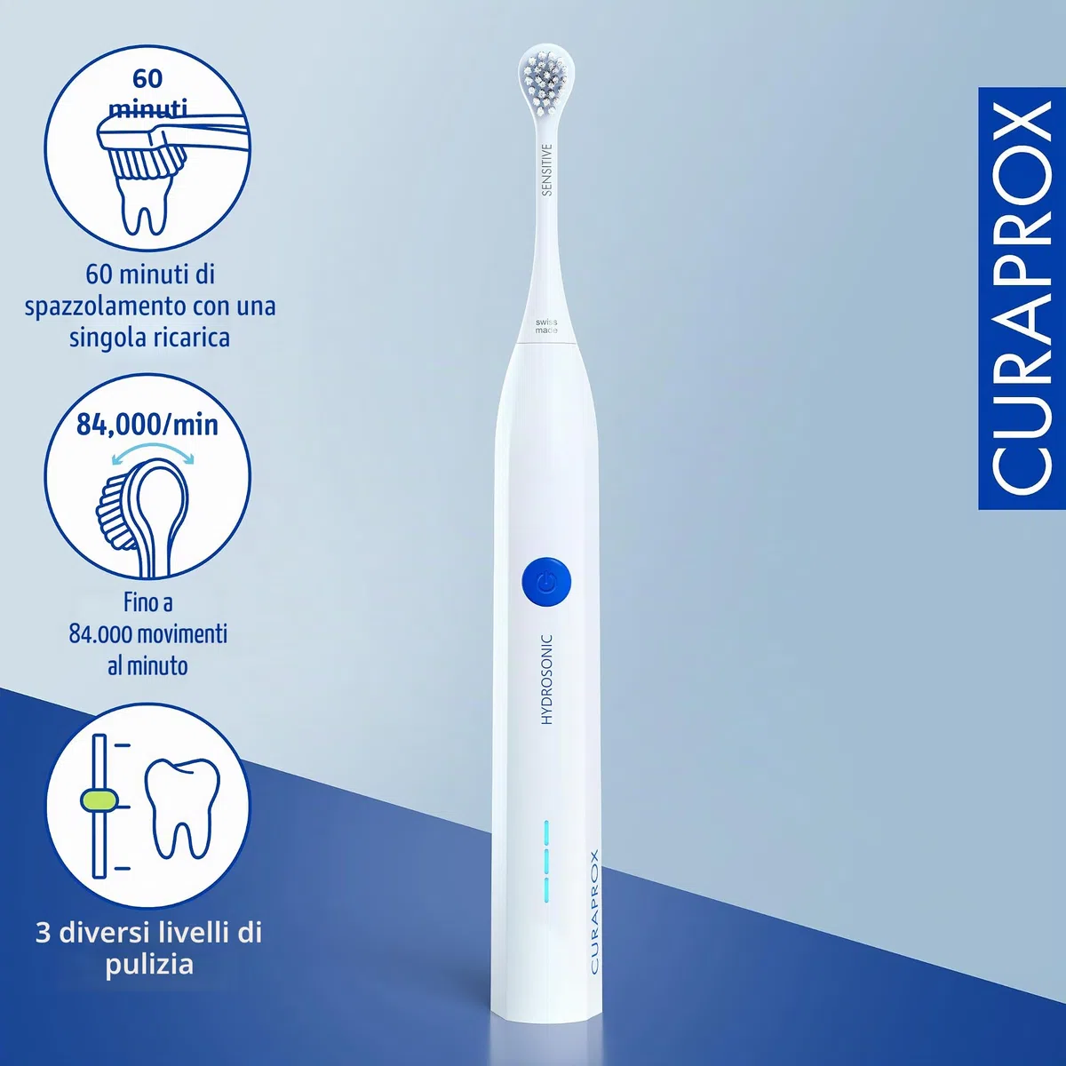 Curaprox Hydrosonic easy Sonic Toothbrush-Per la cura quotidiana delle gengive e il controllo della placca/Semplice, efficace | affidabile/Progettato in Svizzera
