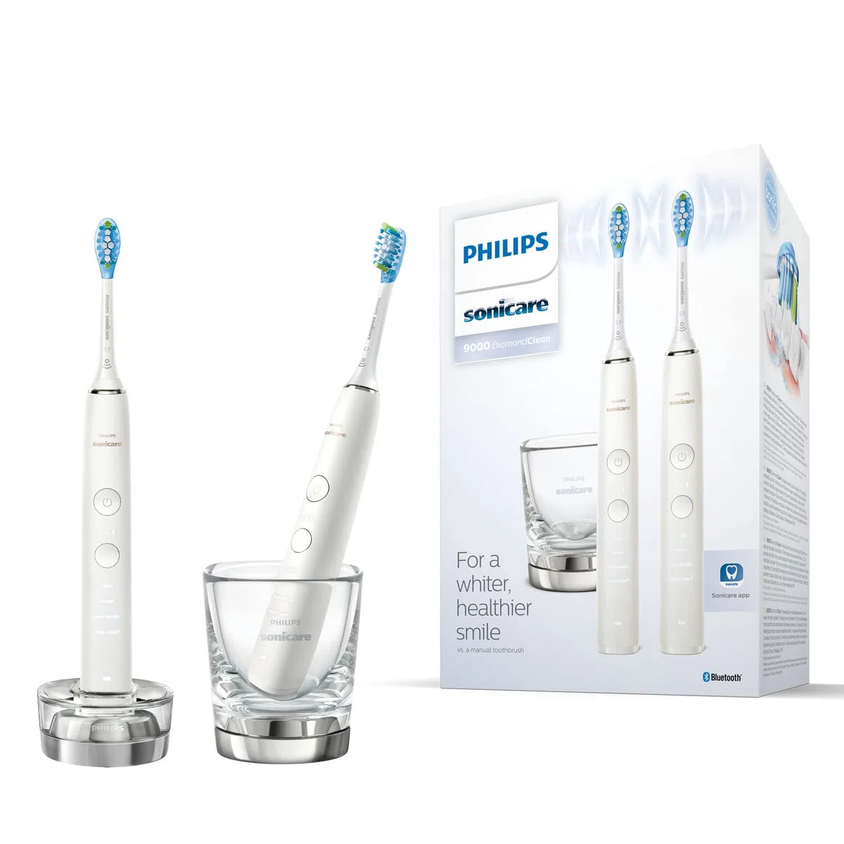 Philips Hx9914/55 Sonicare Diamond Clean 9000 Set di 2 spazzolini da denti ricaricabili, 4 modalità, 3 intensità, bianco