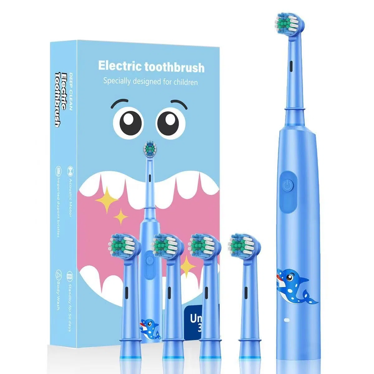 Spazzolini elettrici bambini 6-12 anni, spazzolino elettrico ricaricabile con timer, 3 modalità, impermeabile lPX7 con testina a 4 setole morbide (blu)