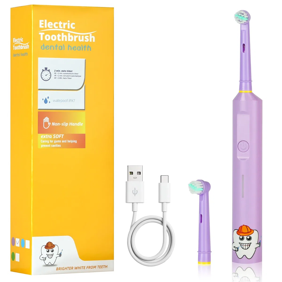 Vicloon Spazzolino Elettrico Bambini dai 5-12 Anni,Spazzolino Bambini con 2 Pezzi Testina Dello Spazzolinos e Timer Intelligente,Luce Colorate LED,Vibrazione Morbido,IPX7 Impermeabile,Comodo Manico