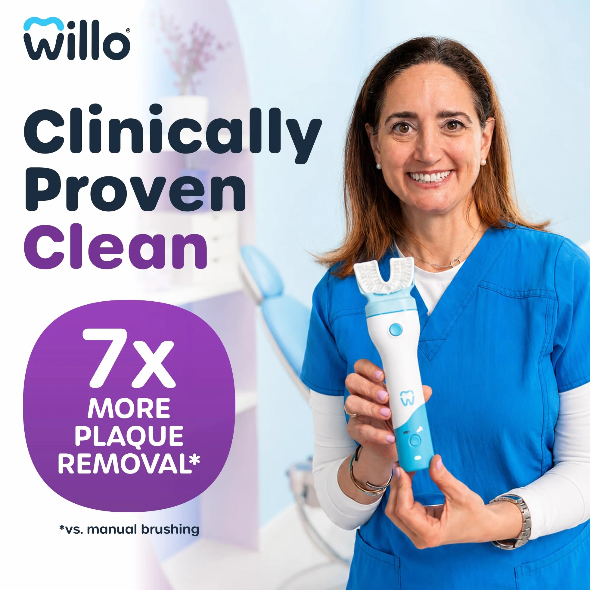 Willo BrushBot - Starter kit per bambini a forma di U, spazzolino automatico per bambini, timer da 2 minuti, connettività con app, setole morbide, ricaricabile, rimozione della placca, senza bolle