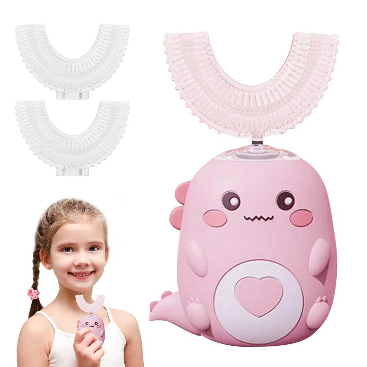 Spazzolino da denti elettrico per bambini 2-12 anni - Design Dinosauro Carino, pulizia a 360° morbido, timer 60s intelligente, 2 modalità, ricarica USB, IPX7 impermeabile antiurto (rosa (6-12 anni))