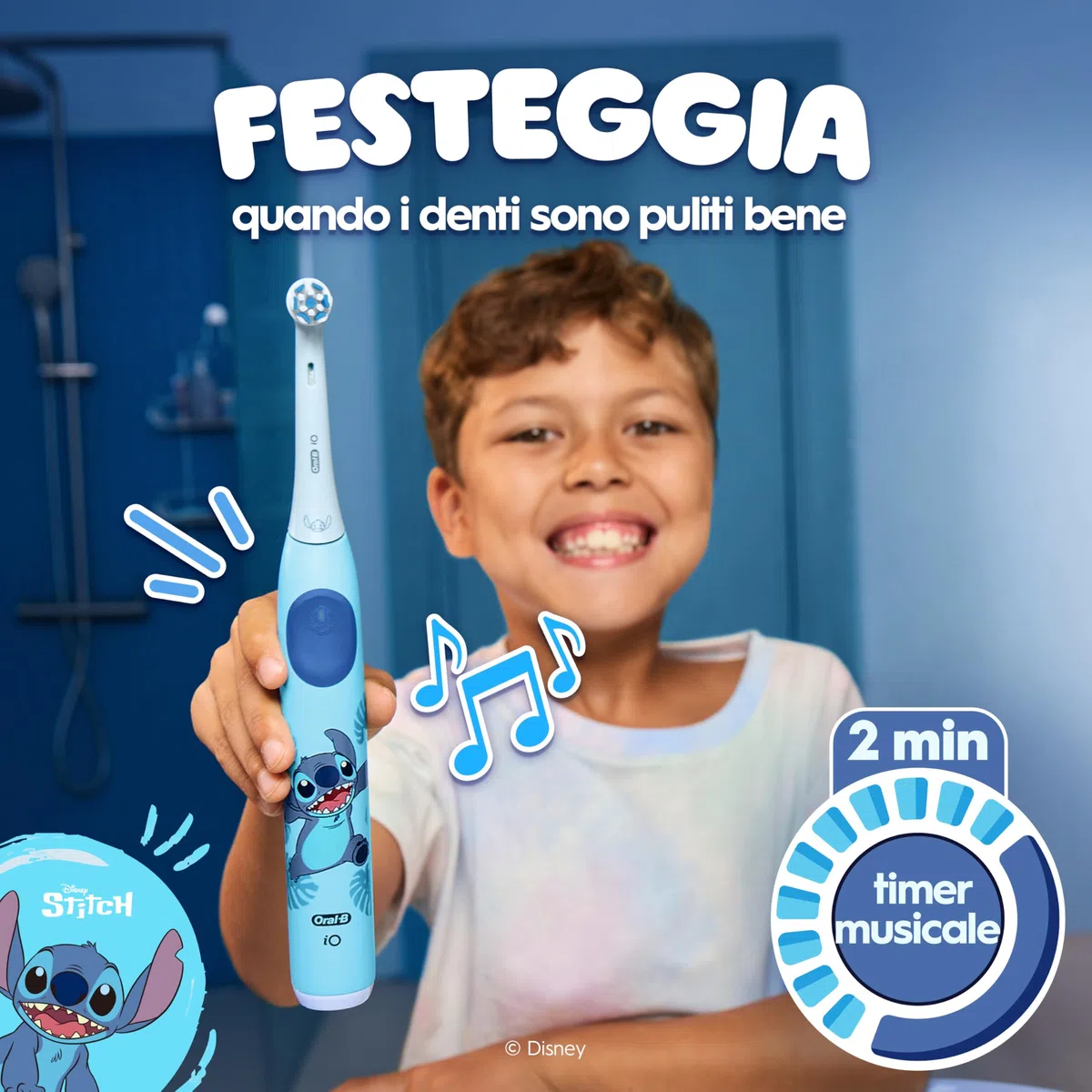 Oral-B Spazzolino Elettrico Ricaricabile iO Kids 6+, 1 Testina, Custodia, Azzurro - Disney Stitch, 1 Testina di Ricambio per Spazzolino Elettrico, dai 6 Anni in su, Delicato sulle Gengive, Custodia