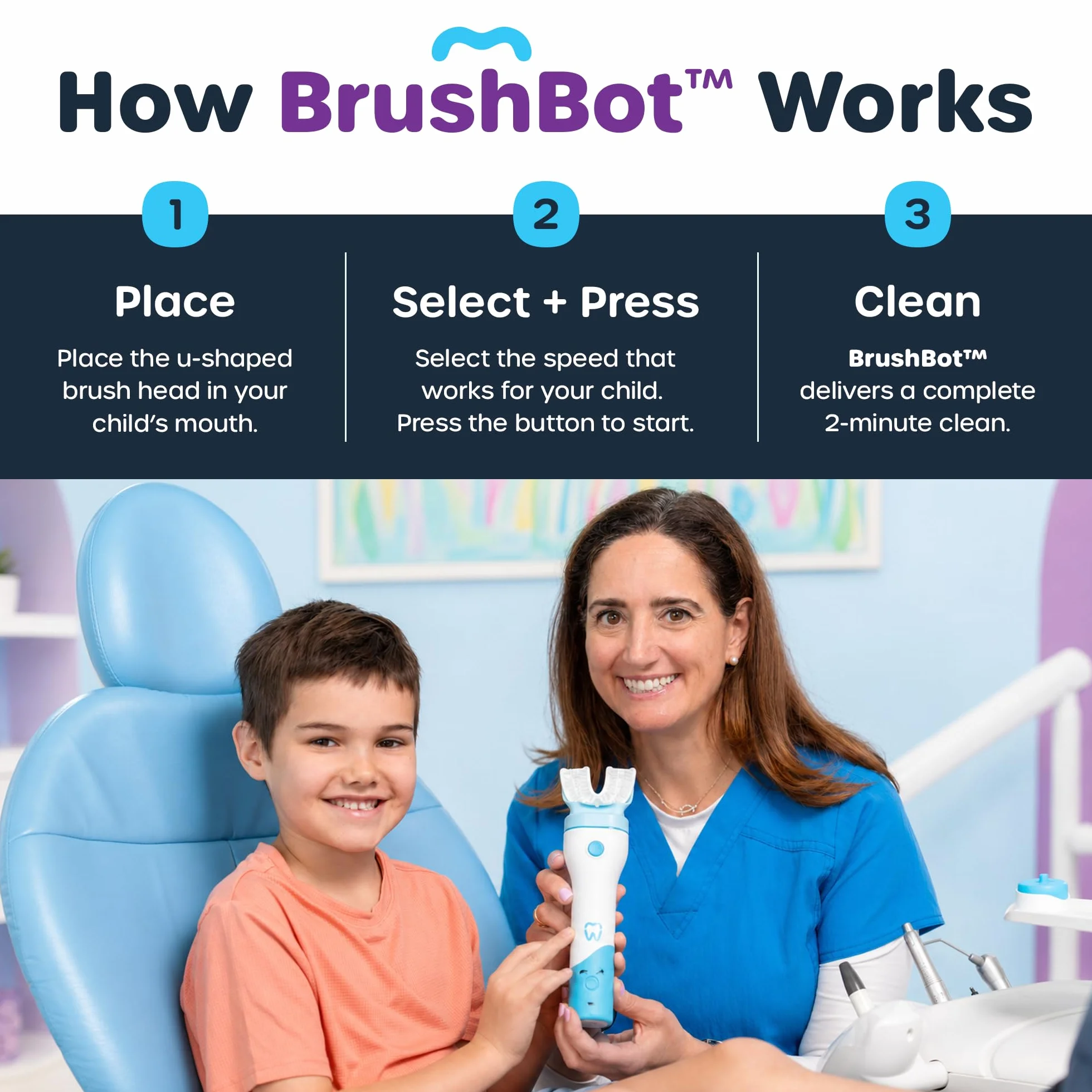 Willo BrushBot - Starter kit per bambini a forma di U, spazzolino automatico per bambini, timer da 2 minuti, connettività con app, setole morbide, ricaricabile, rimozione della placca, senza bolle