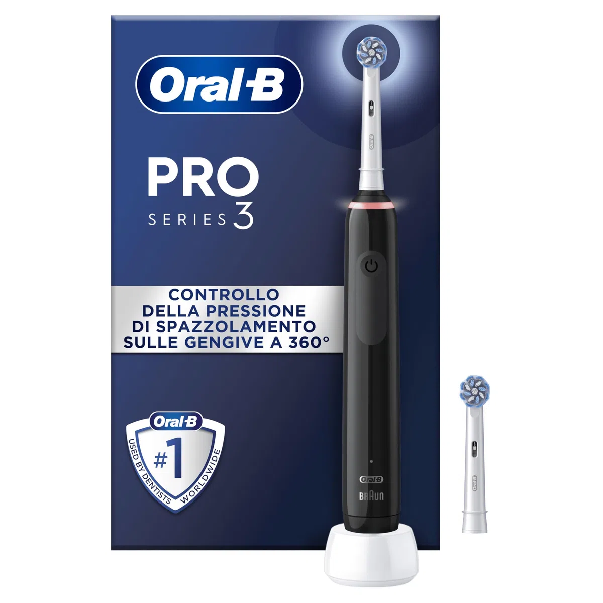 Oral-B Spazzolino Elettrico Ricaricabile Pro 3 3000, Sensore di Pressione Luminoso, Batteria a Lunga Durata, 2 Testine Sensitive Clean, 1 Spazzolino Elettrico, Nero, Idea Regalo
