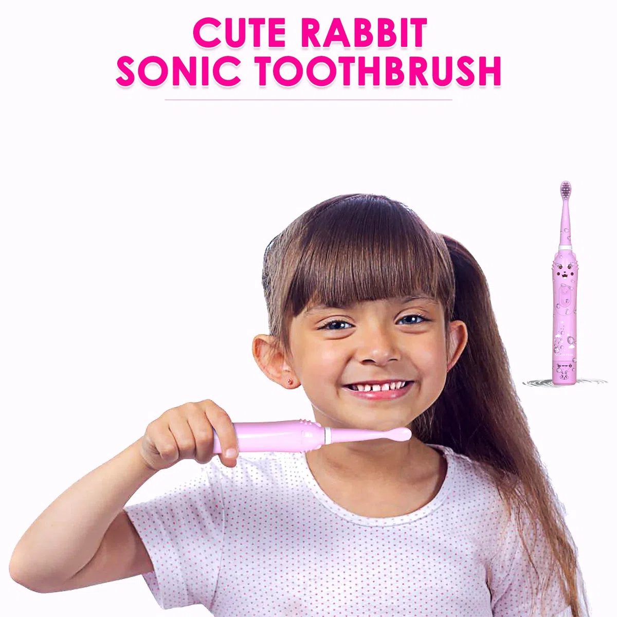 Spazzolino elettrico sonico per bambini, spazzolino ricaricabile per bambini, spazzolino sonico per ragazze dai 3 ai 12 anni con promemoria 30s, timer 2 minuti, 6 modalità, 4 testine con supporto