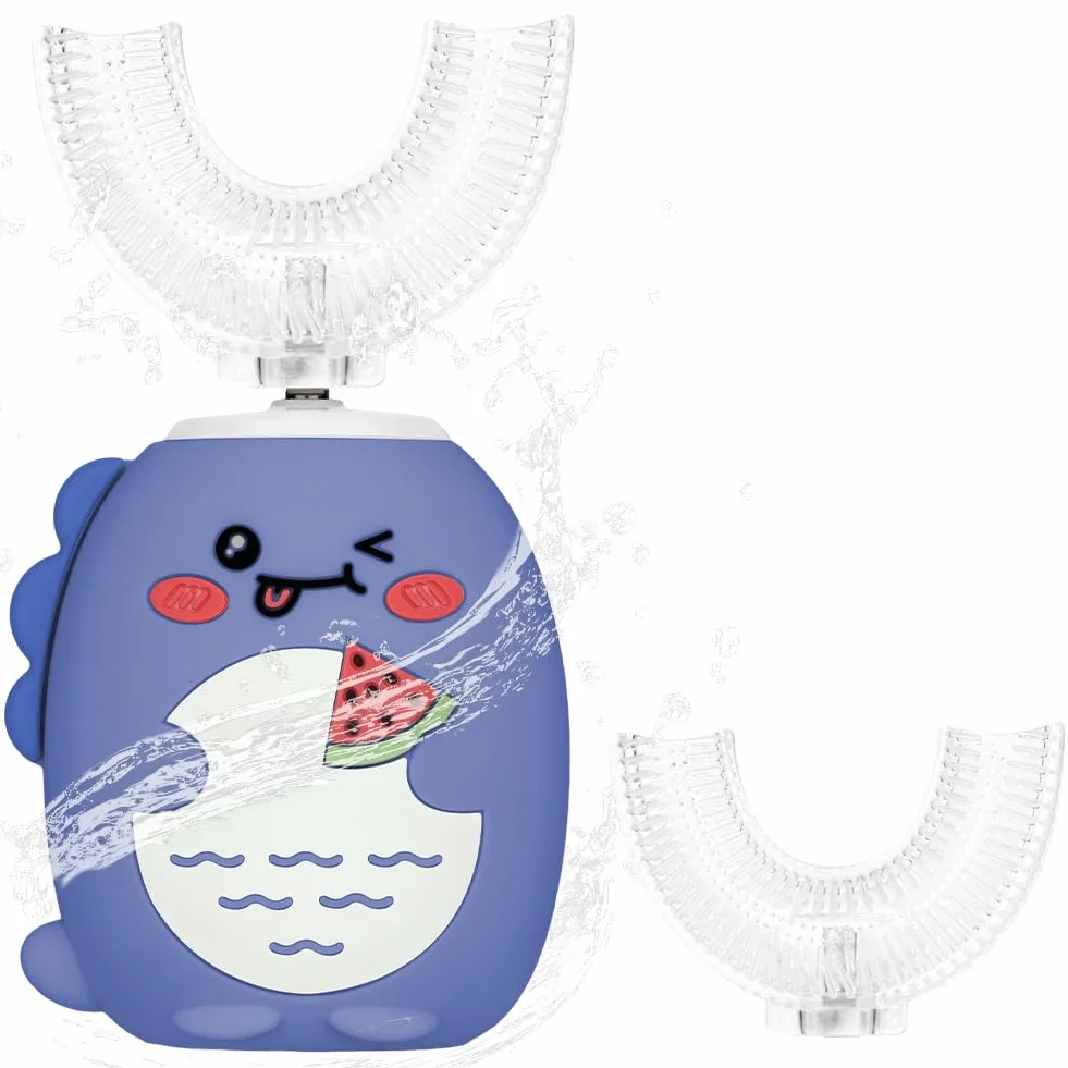 Vicloon Spazzolino elettrico per bambini a forma di U，Spazzolino sonico a 360° con timer da 30 secondi, 2 modalità di pulizia,Spazzolinos sonico con IPX7 impermeabile Con 2 testine