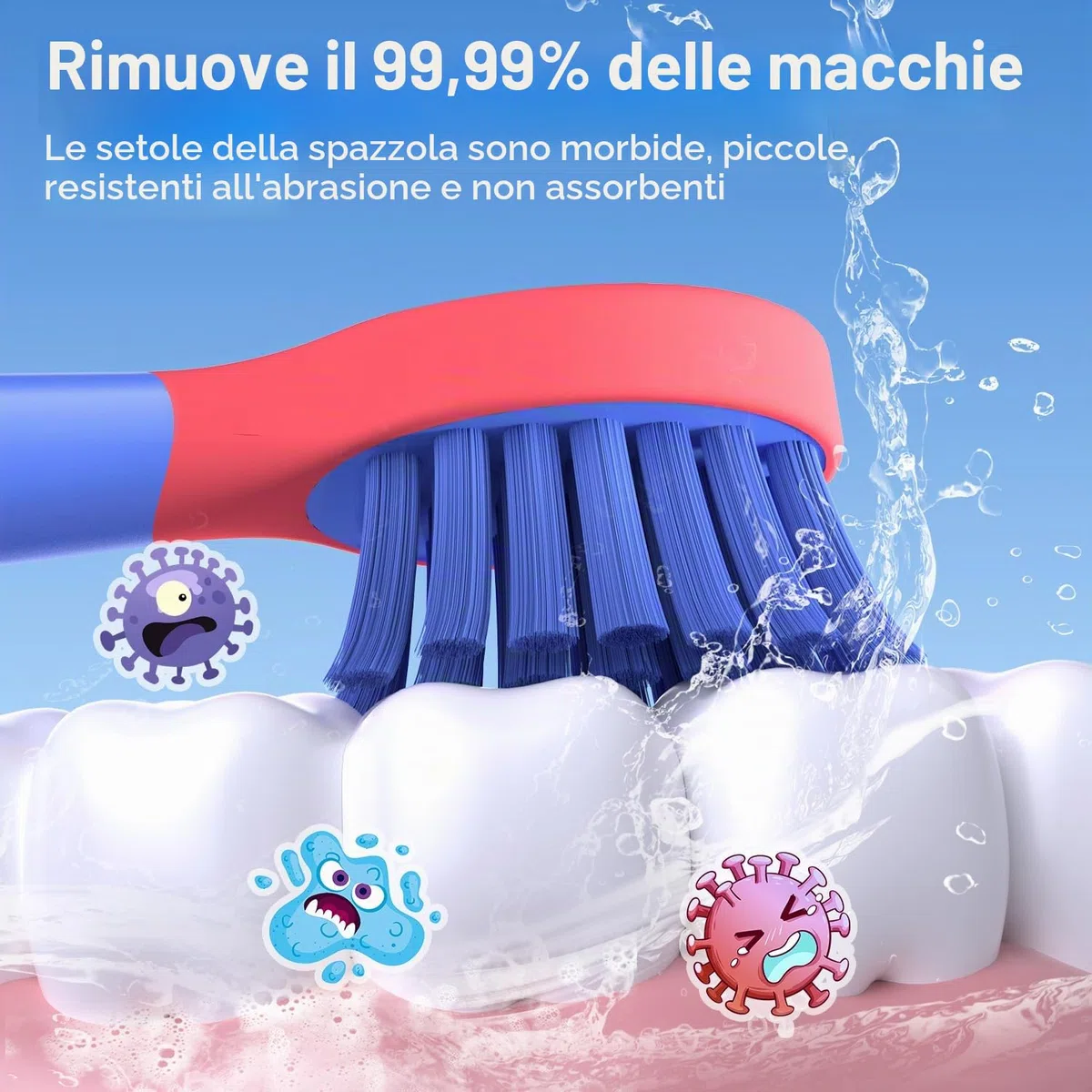 JTF Spazzolino Elettrico Bambini 3-12 Anni con 4 Testine, Timer, 5 Modalità di Pulizia, Timer Intelligente, Adesivi Personalizzabili - IPX7 Impermeabile Idea Regalo per Ragazzi