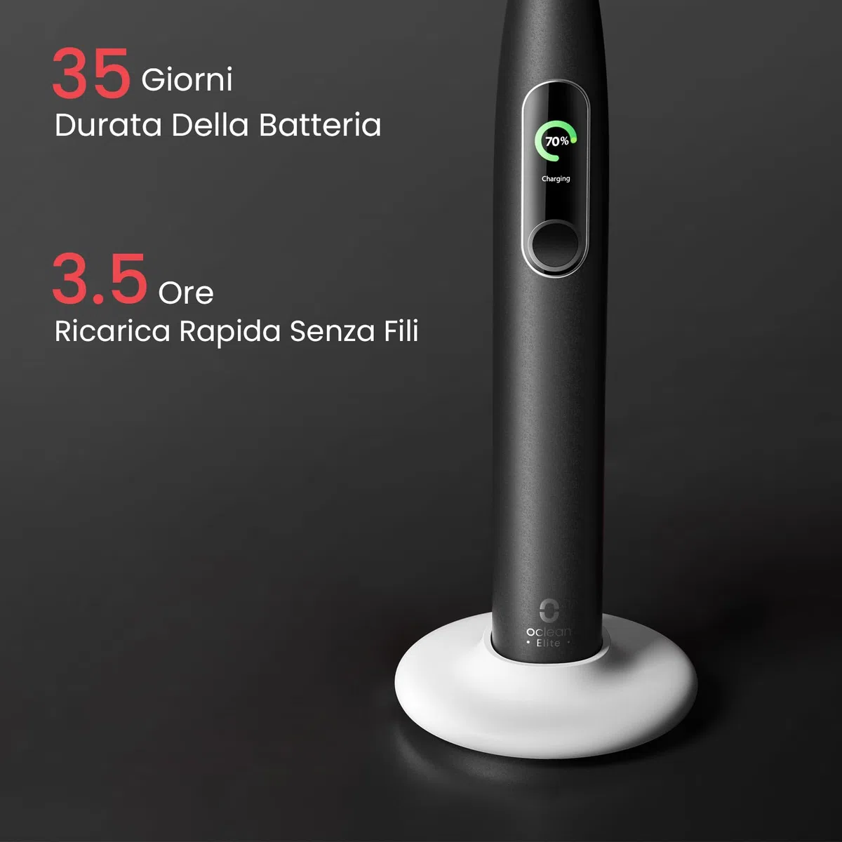Oclean X Pro Elite Spazzolino Elettrico, Touch screen intelligente, 45 dB, 84.000 Movimenti al minuto, 32 Livelli di intensità, 4 Modalità, Sensore di pressione, Durata 35 giorni, IPX7, Nero