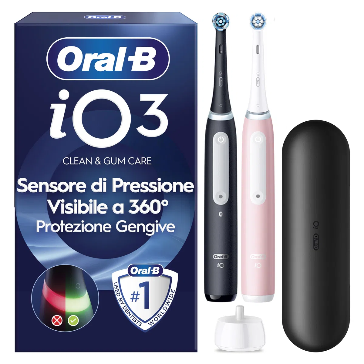 Oral-B Spazzolino Elettrico Ricaricabile iO 3 Rosa e Nero, 2 Spazzolino Elettrico Oral B, 2 Testine Di Ricambio, Custodia Da Viaggio. Confezione Doppia, Pulizia Denti Efficace
