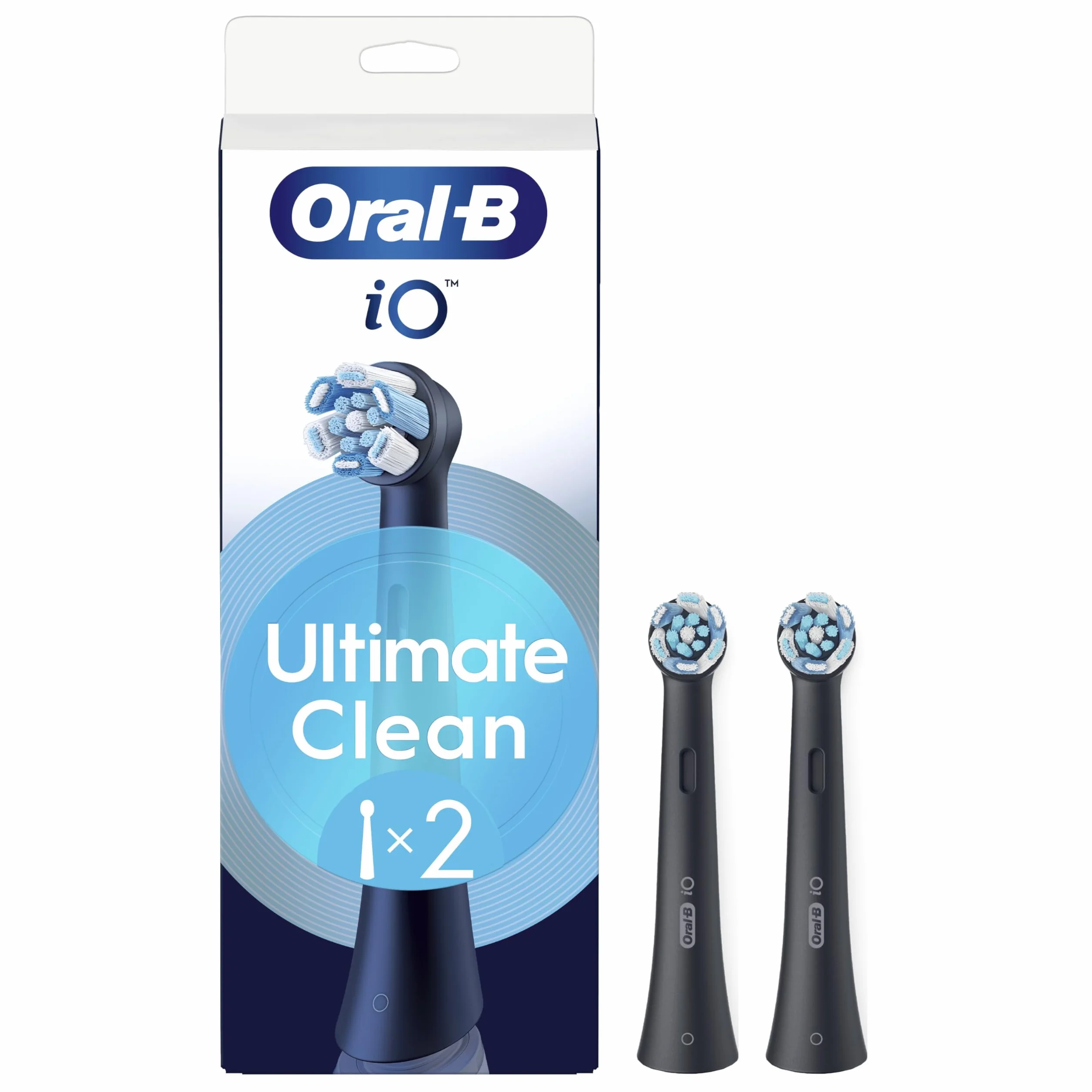 Oral-B Testine di Ricambio iO Series Ultimate Clean Black, 2 testine rotonde originali per Spazzolino Elettrico, setole CrissCross, rimozione della placca
