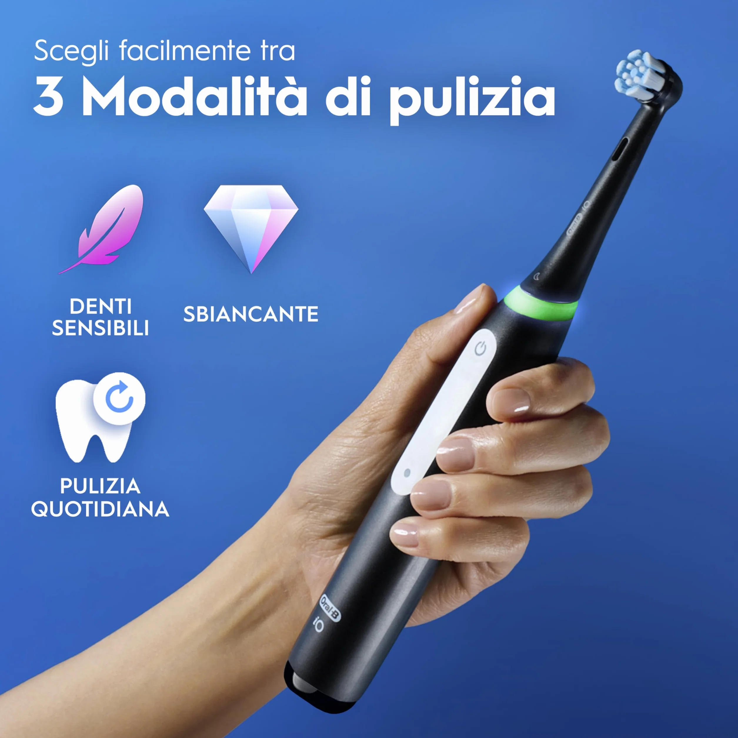 Oral-B Spazzolino Elettrico Ricaricabile iO 3 Nero, 1 Spazzolino Elettrico, 1 Testina Di Ricambio, Custodia Da Viaggio + Dentifricio Oral-B Advanced Protezione Gengive, Pulizia Denti Efficace
