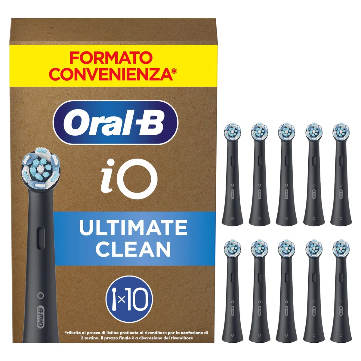 Oral-B Testine di Ricambio iO Ultimate Clean, Nere, 10 Ricambi - 10 Testine di Ricambio per Spazzolino Elettrico, Rotonde Originali, Rimozione Profonda Della Piastra Batterica