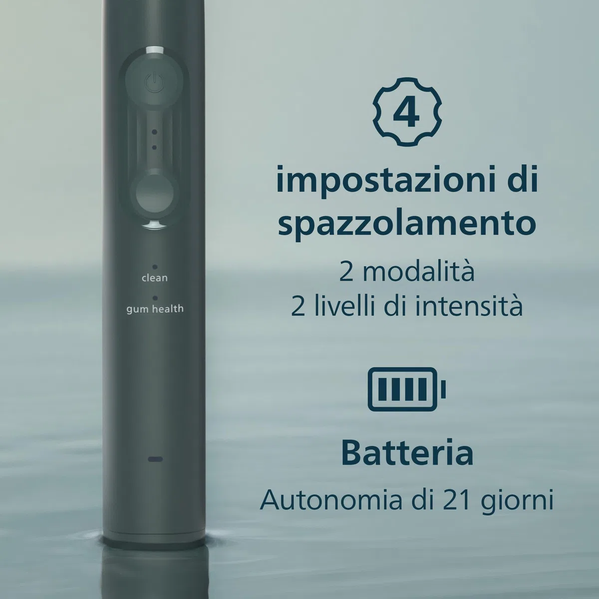 Philips Sonicare Serie 4100 - Spazzolino elettrico sonico, Sensore di pressione, 4 impostazioni, EasyStart, SmarTimer, autonomia 21 giorni, custodia, verde bosco, HX4042/46, [Nuovo]