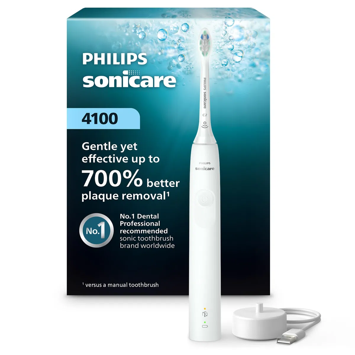 Philips Sonicare Spazzolino elettrico serie 4100 - Spazzolino sonico con tecnologia sonica avanzata, sensore di pressione, due impostazioni di intensità, Smartimer e Quadpacer, bianco, modello HX3681